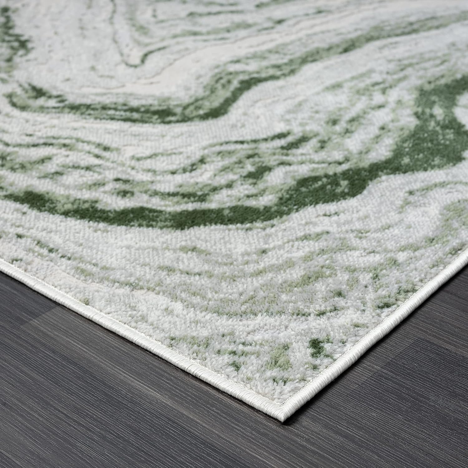 Abani Atlas – Alfombra de área verde y gris, 5 x 8 pies, mármol abstracto, duradera, no desprende pelusa, fácil de limpiar