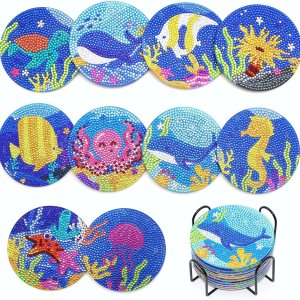 Libfx Kit de posavasos de arte de diamante con soporte, 10 posavasos de arte de diamante para adultos, niños, principiantes, regalos de manualidades Libfx Kit de posavasos de arte de diamante con soporte, 10 posavasos de arte de diamante para adultos, niños, principiantes, regalos de manualidades