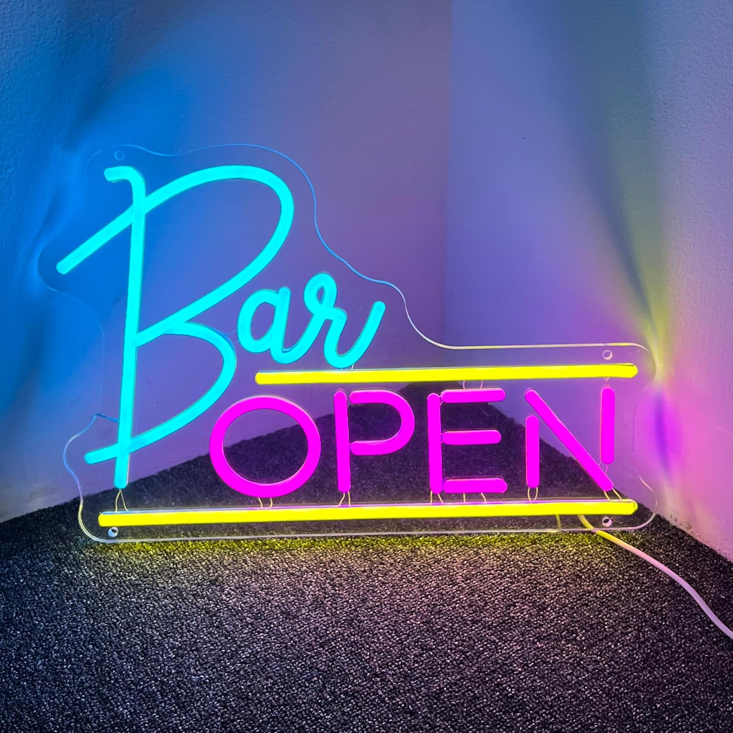 Barra de neón de barra abierta, barra de luces de neón abierta USB (16 x 10.7 pulgadas, cargador USB incluido), letrero de barras de neón y luz LED