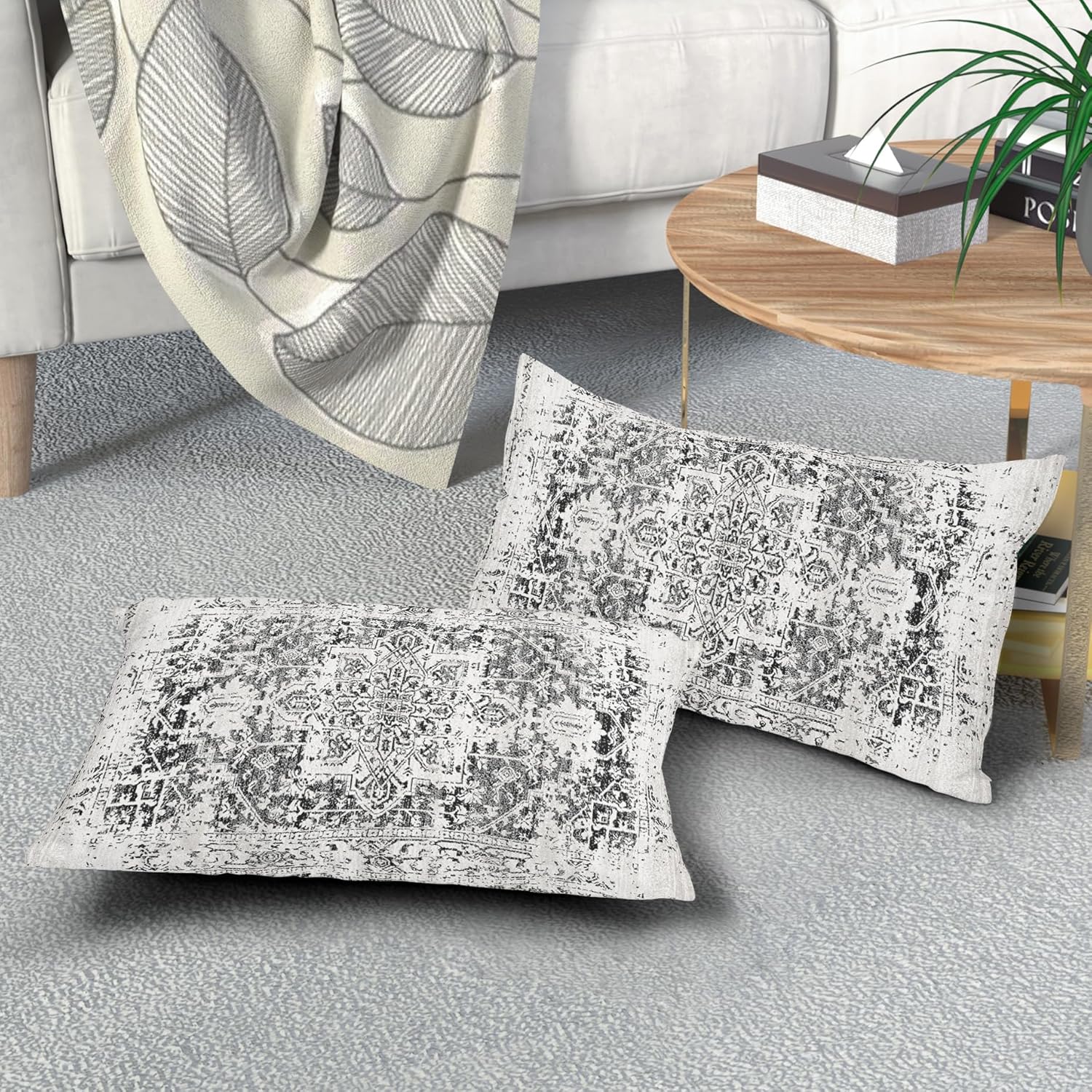 Juego de 2 fundas de almohada lumbares bohemias negras de 12 x 20 pulgadas  12.0 x 20.0 in., estilo étnico, bohemio, rectangular, estilo rústico,