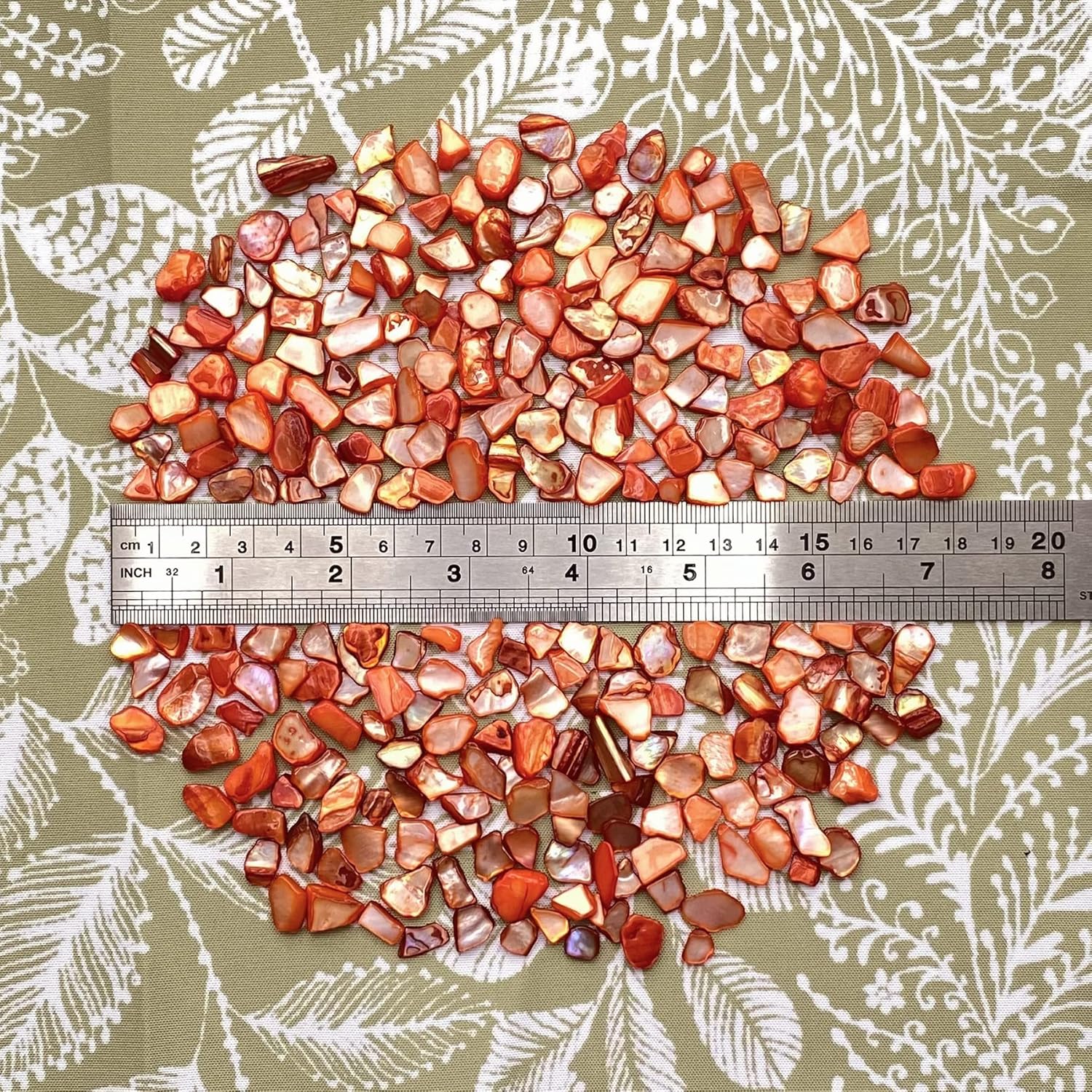 Yew & Tulip Chips de conchas trituradas naturales irregulares, mosaicos de conchas rojas y naranjas de 32 onzas, fragmentos de madreperla para