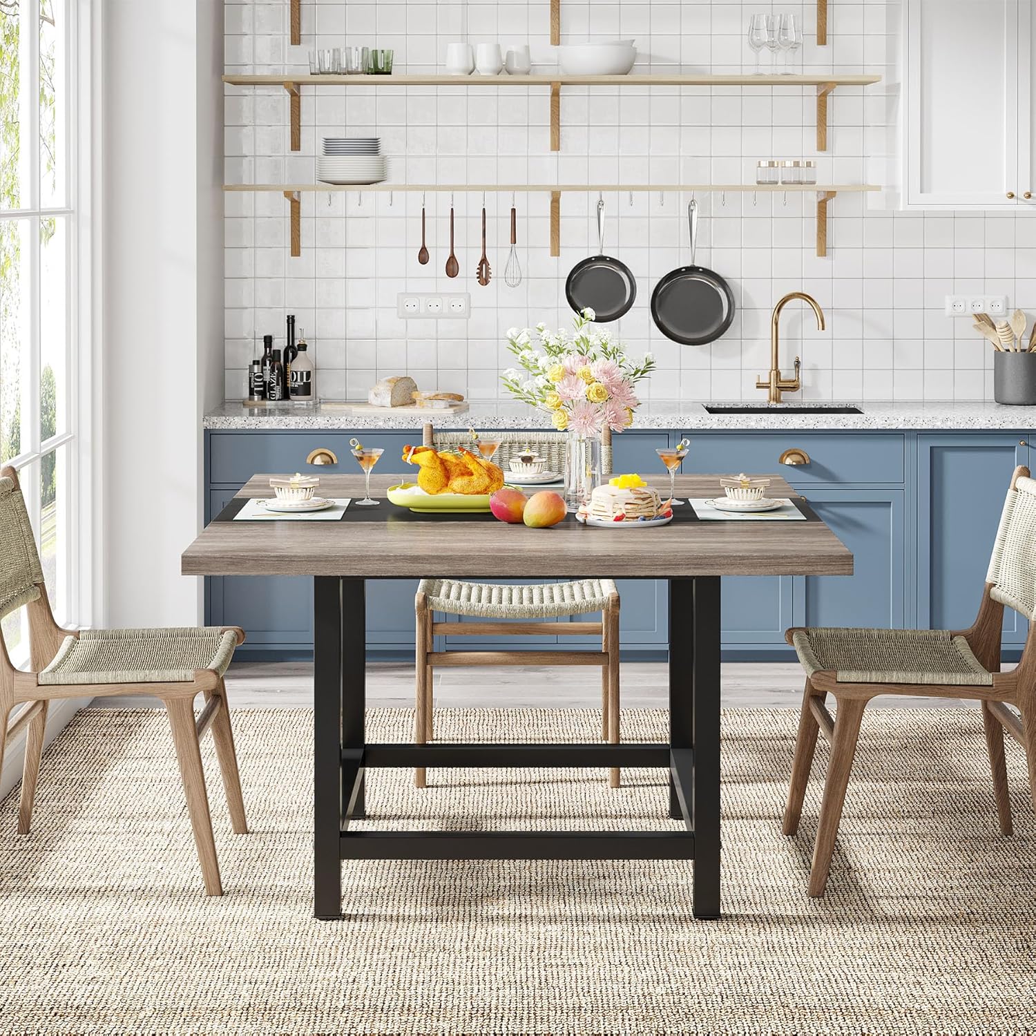 Tribesigns Mesa de comedor cuadrada para 4 personas, casa de campo de 39.4 x 39.4 x 29.5 pulgadas, mesa de cocina de madera, mesa de comedor