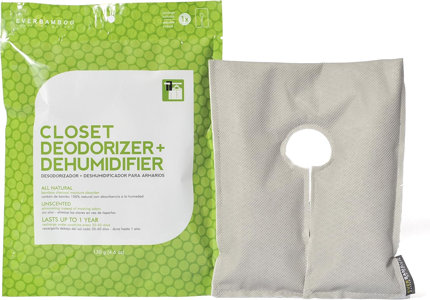 Desodorizador y deshumidificador de armario con carbón de bambú natural (4.59 oz)