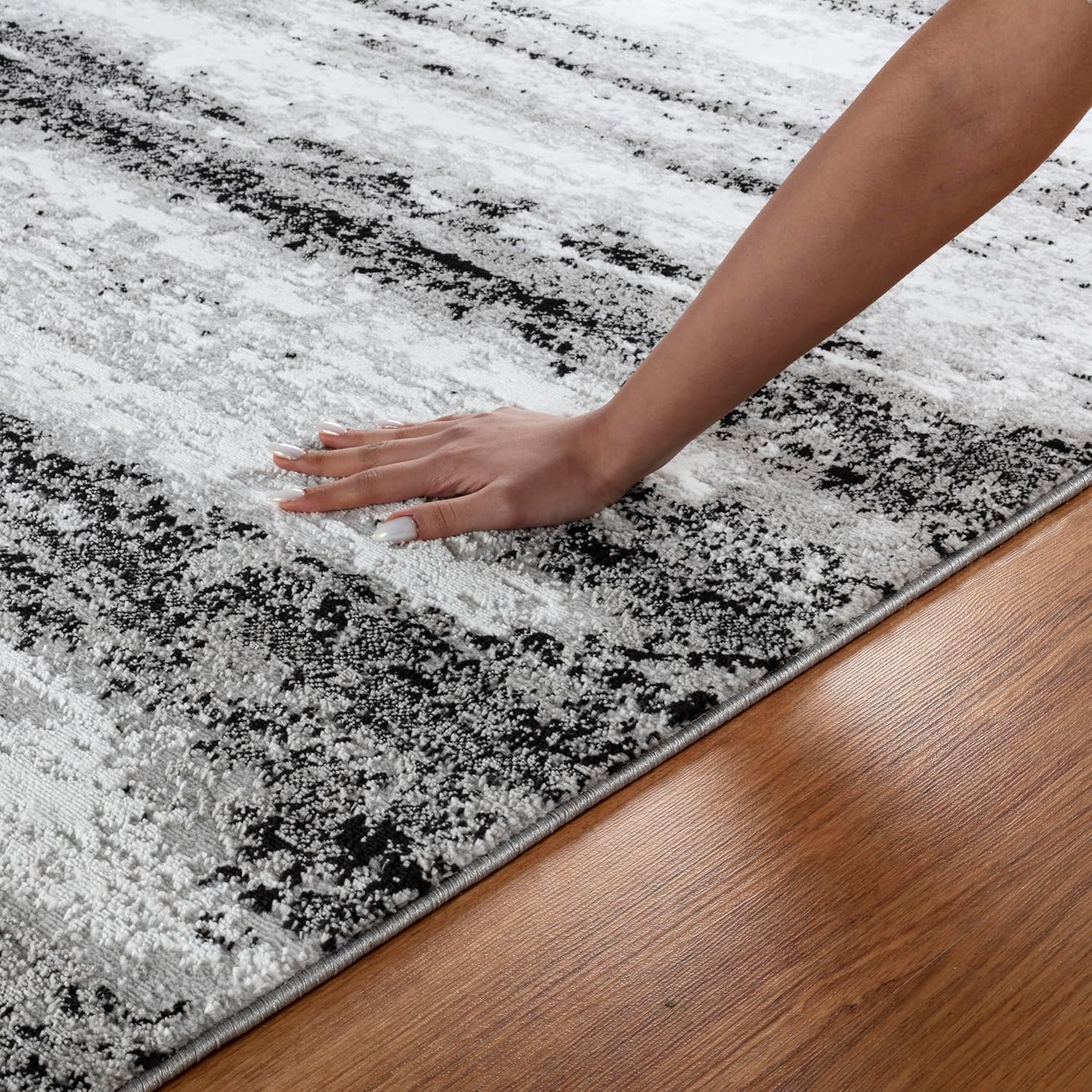 GLORY RUGS Alfombra abstracta moderna gris y negra que se desvanece suave para sala de estar, dormitorio, hogar y oficina