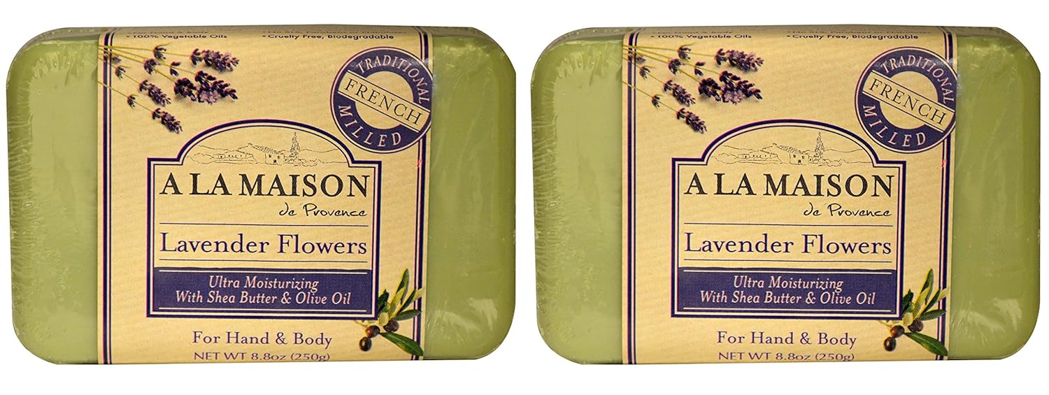 Lavender Flowers – Jabón para manos y cuerpo (paquete de 2) con manteca de karité y aceite de oliva, 8.8 onzas cada uno