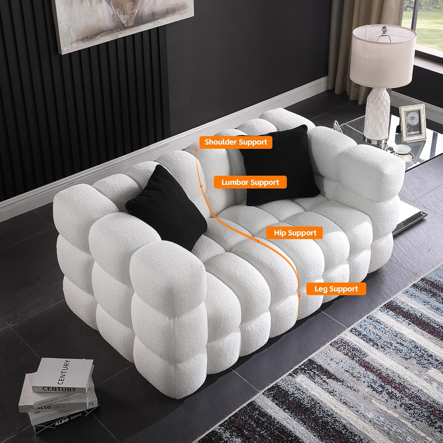 Sofá moderno de burbujas, sofá de nube con 2 almohadas, cómodo sofá biplaza de tela Bouclé, muebles decorativos para espacios pequeños, sala de