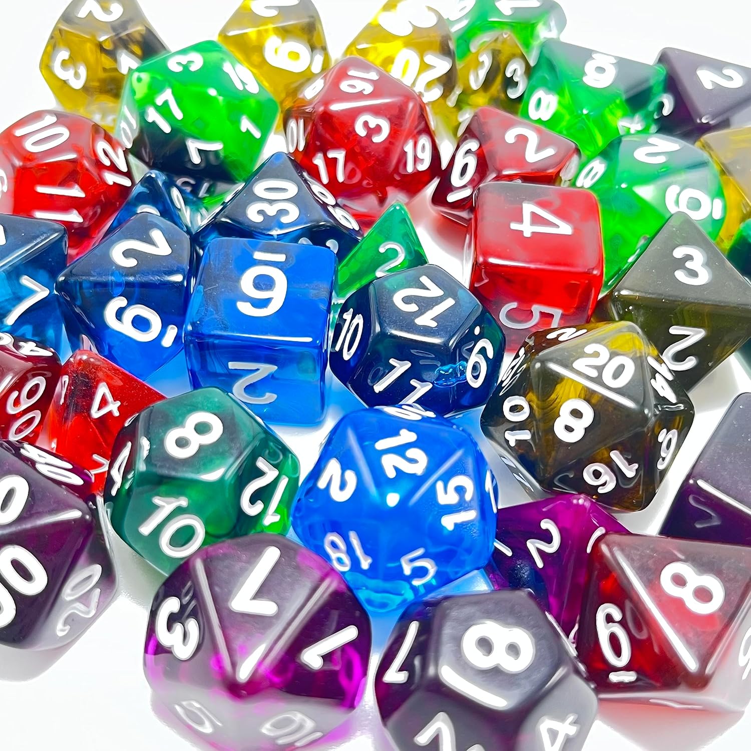 DND – Juego de dados transparentes poliédricos  IDTQ Dungeons and Dragons Purple translúcidos juego de dados RPG MTG juegos de mesa 5 juegos D4 D6