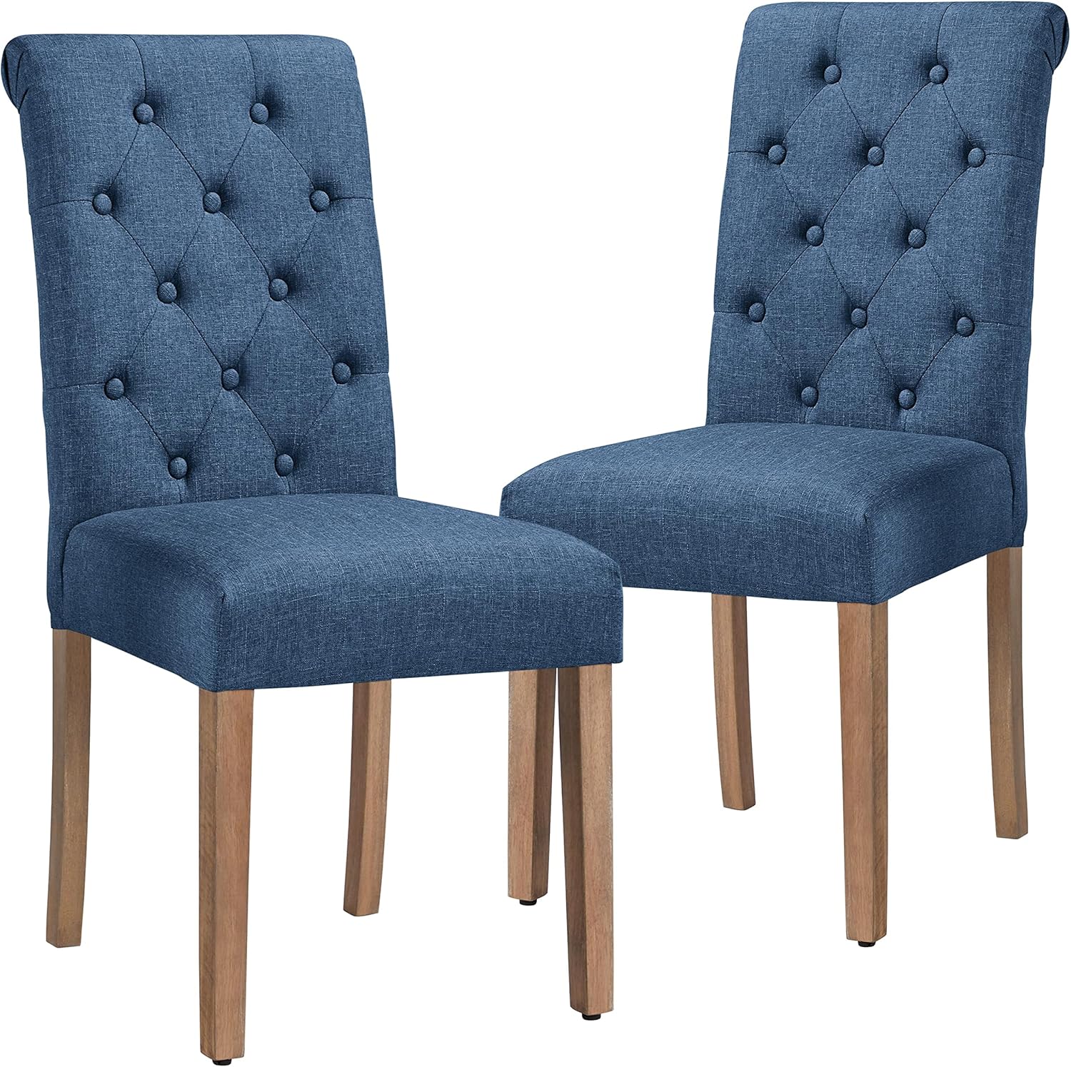 Topeakmart Silla de comedor tapizada de tela clásica, con respaldo alto, sillas de comedor acolchadas con patas de madera para el hogar y los