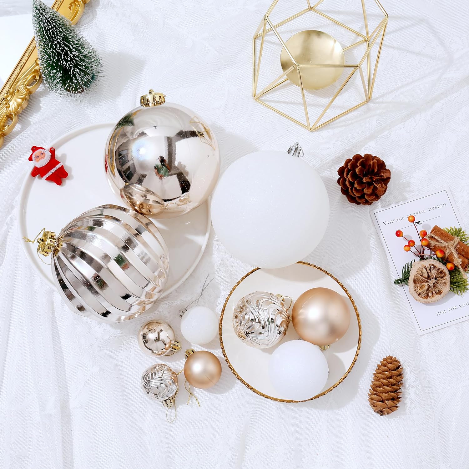 Adornos de bola de Navidad para decoraciones de Navidad, 50 piezas extra grandes para árbol de Navidad, adornos inastillables, champán (combo de 5