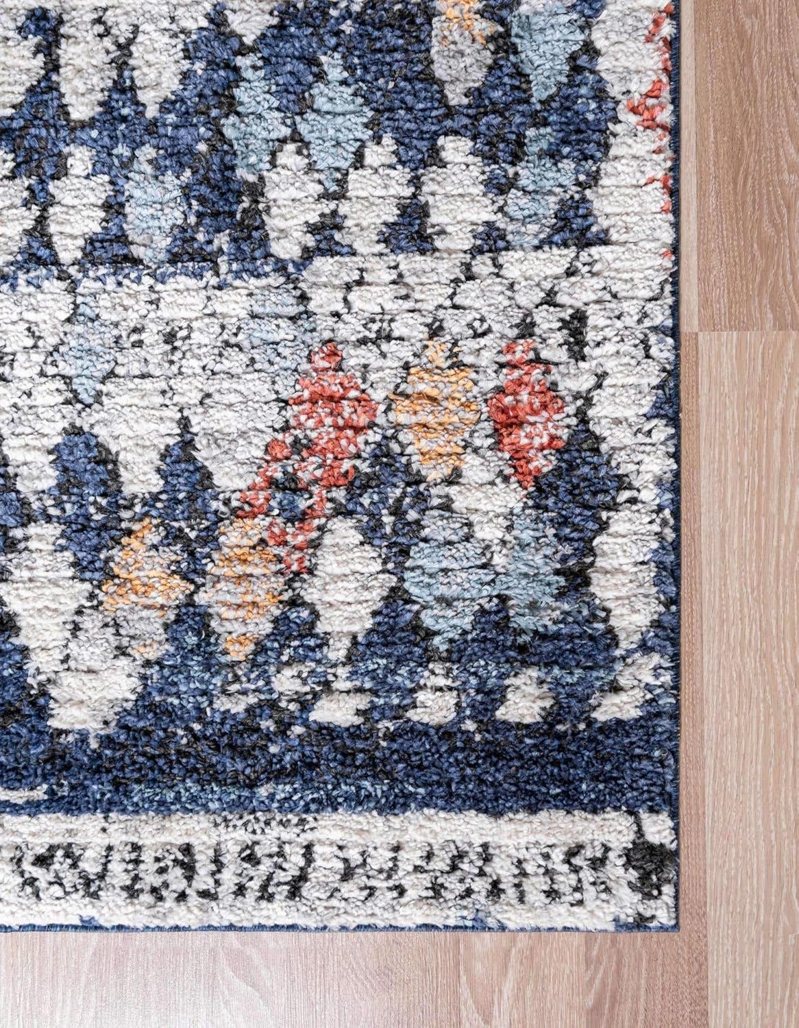 Unique Loom Morocco Collection – Alfombra con borde abstracto, diseño de diamante, bohemio (4 pies x 6 pies, rectangular, multicolor)