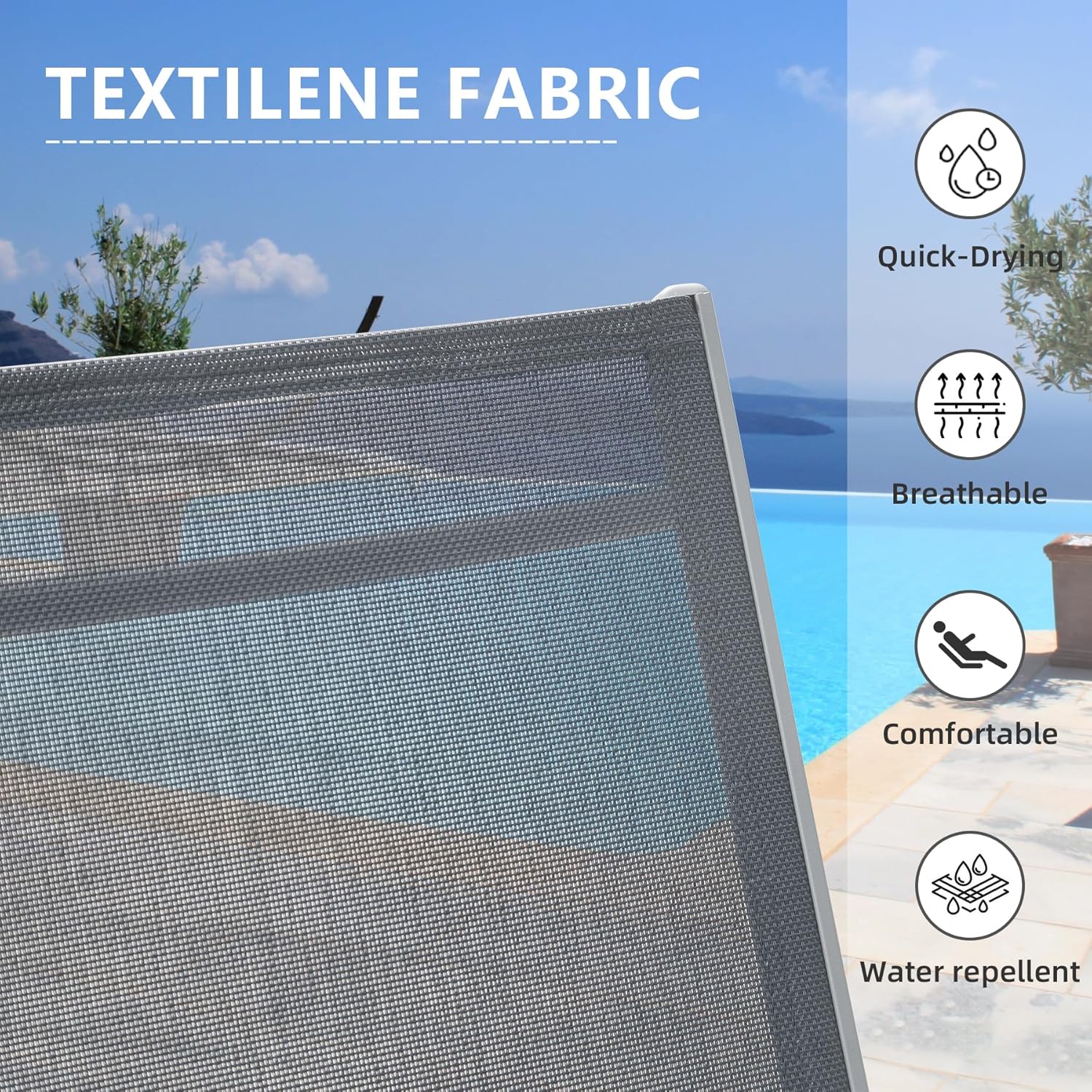 Domi – Juego de 2 sillas de piscina ajustables de aluminio, para exteriores, sillas de piscina para todo tipo de clima, para terraza, césped,