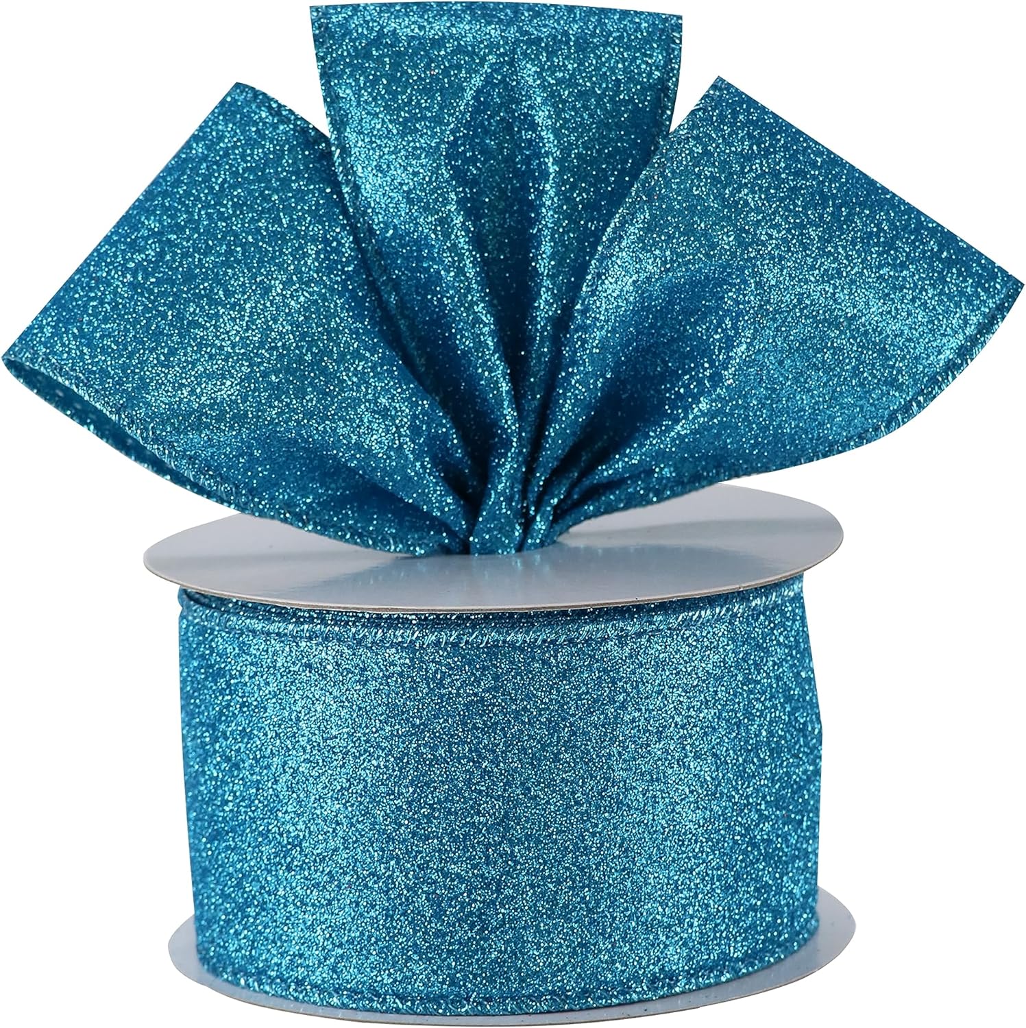 Cinta azul con alambre de 2.5 pulgadas con purpurina con alambre de 2.5 pulgadas, decoración de Navidad azul turquesa para envolver regalos,