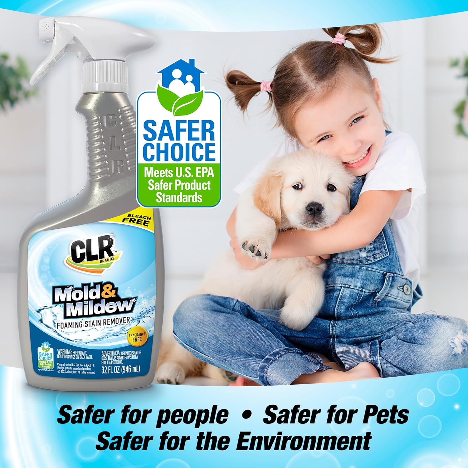 CLR Mold & Mildew Clear – Spray removedor de manchas sin blanqueador, funciona en azulejos de baño, vidrio, tela, hormigón y más, spray de 32 onzas