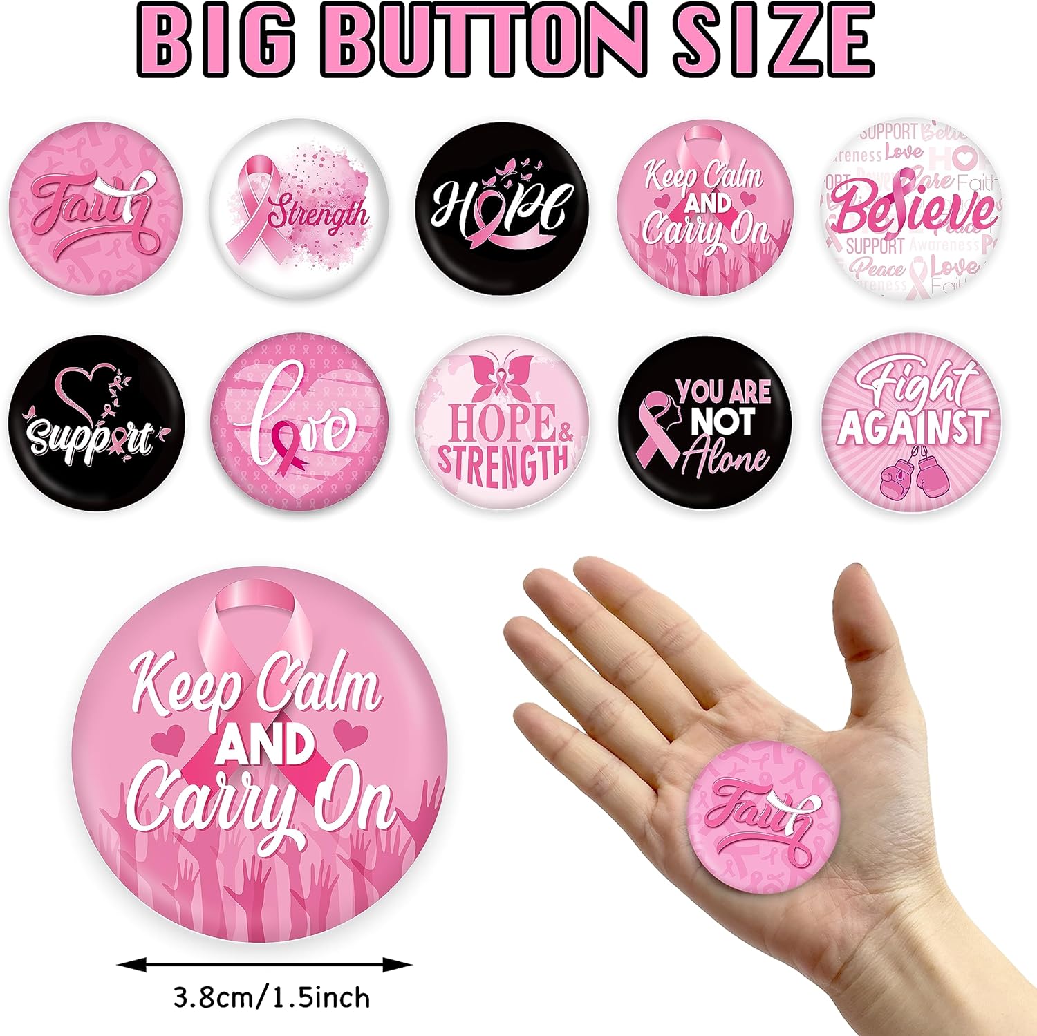 90 piezas de accesorios de concientización sobre el cáncer de mama, bandas elásticas para el cabello, insignias de botones, regalos para mujeres y