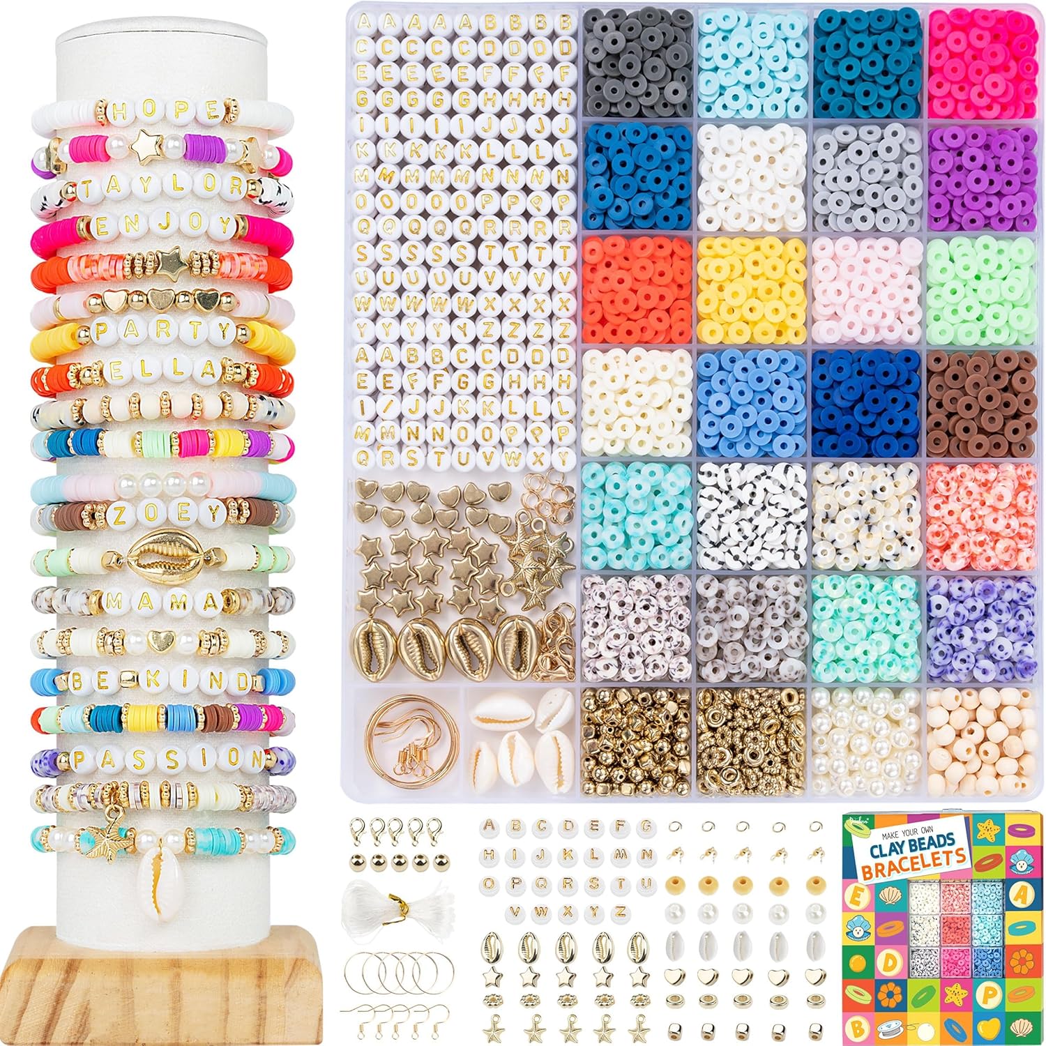 Deinduser Kit de fabricación de pulseras de cuentas de arcilla 6000, cuentas Heishi de polímero con dijes, regalos para artes y manualidades para