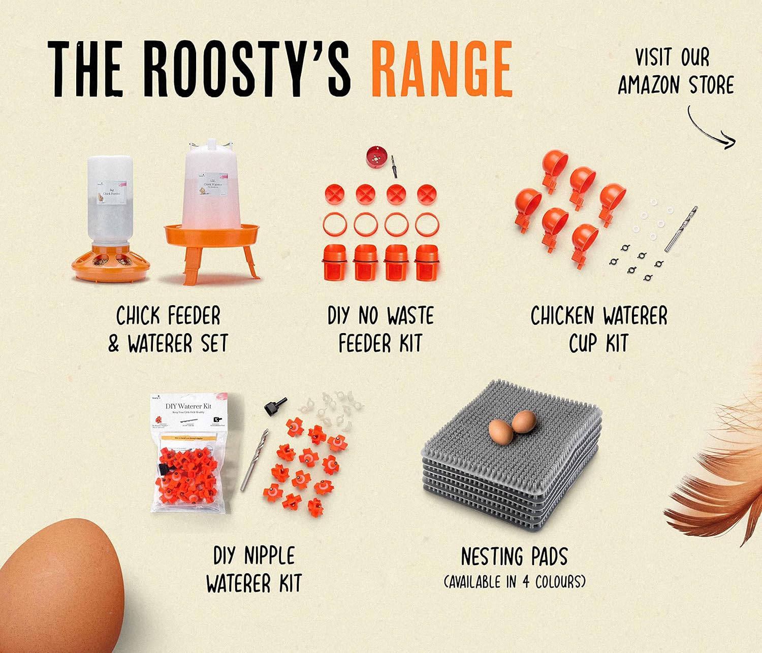 Roosty’s 6 almohadillas para caja de anidación de pollo, forros de caja de anidación de plástico lavables  Ropa de cama de pollo para gallinero,