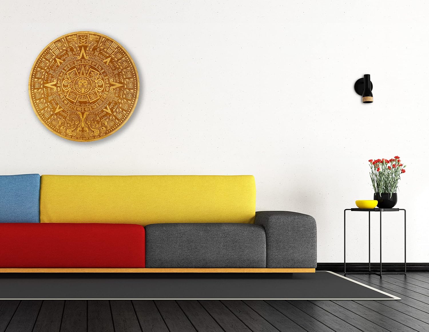 Urbalabs – Calendario azteca de madera para decoración de pared, de abedul grueso de 12 pulgada para colgar en la pared, calendario azteca mexicano,
