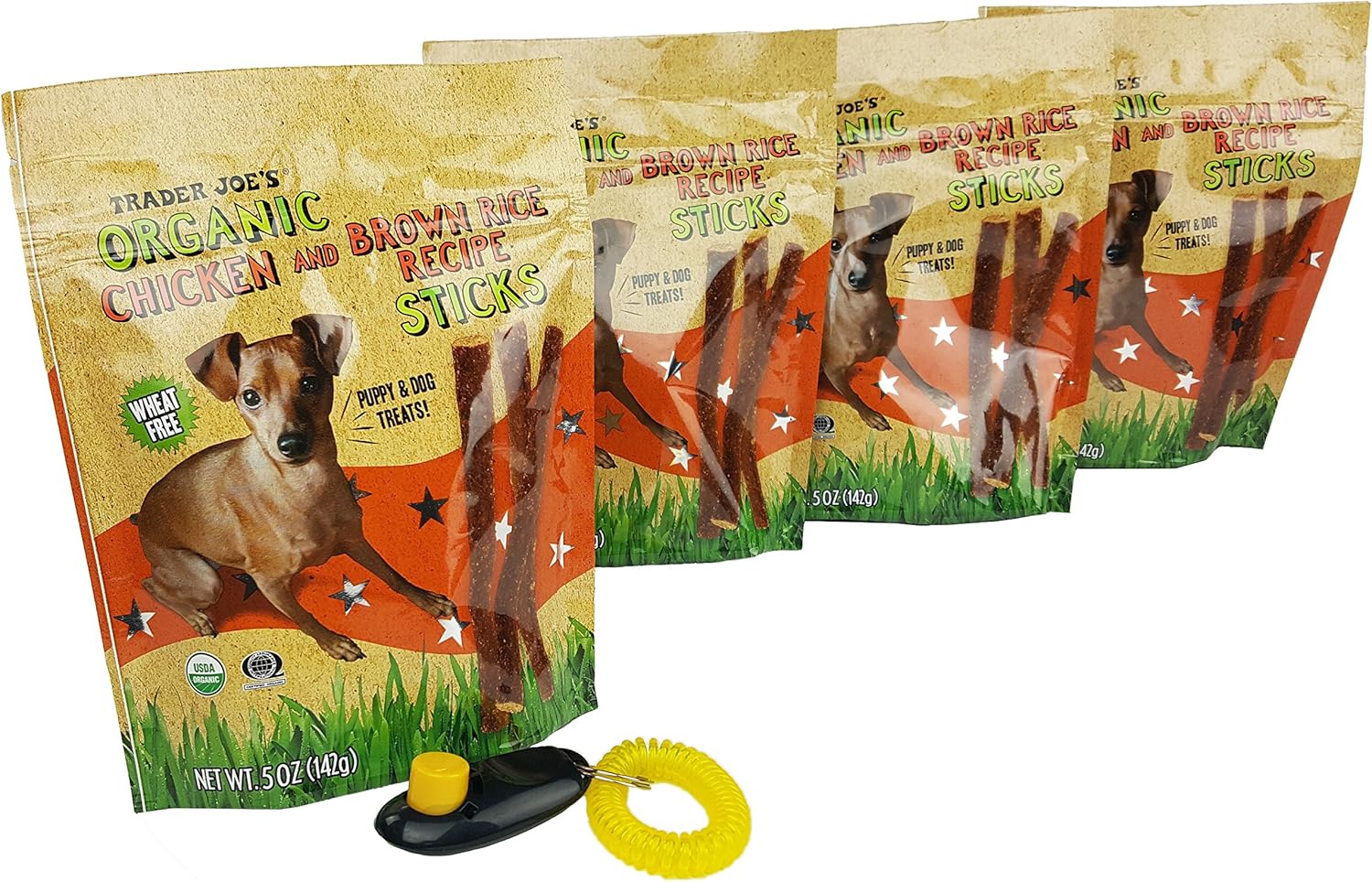 Trader Joe’s – Paquete de palitos de recetas orgánicas de pollo y arroz integral, 5 onzas, paquete de 4, clicker de comportamiento y entrenamiento