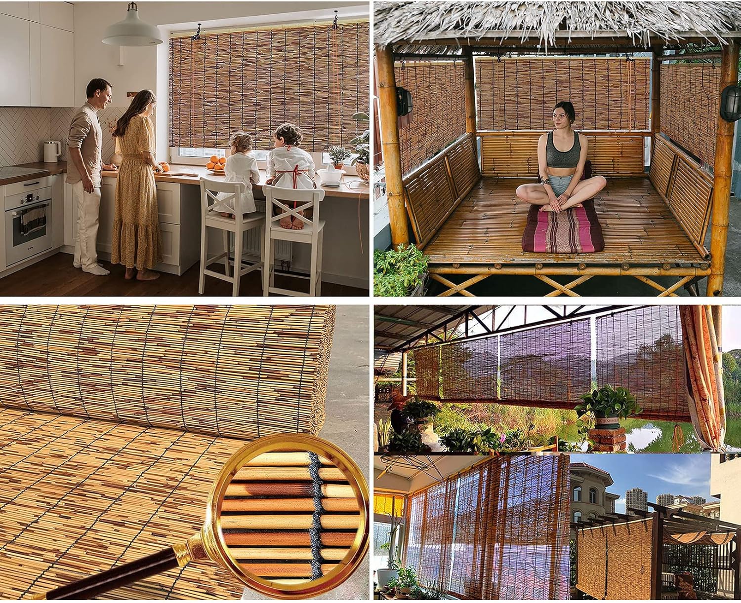 Persianas enrollables para exteriores, cortinas enrollables de bambú, cortinas romanas con elevador, protección solar, cortina enrollable para