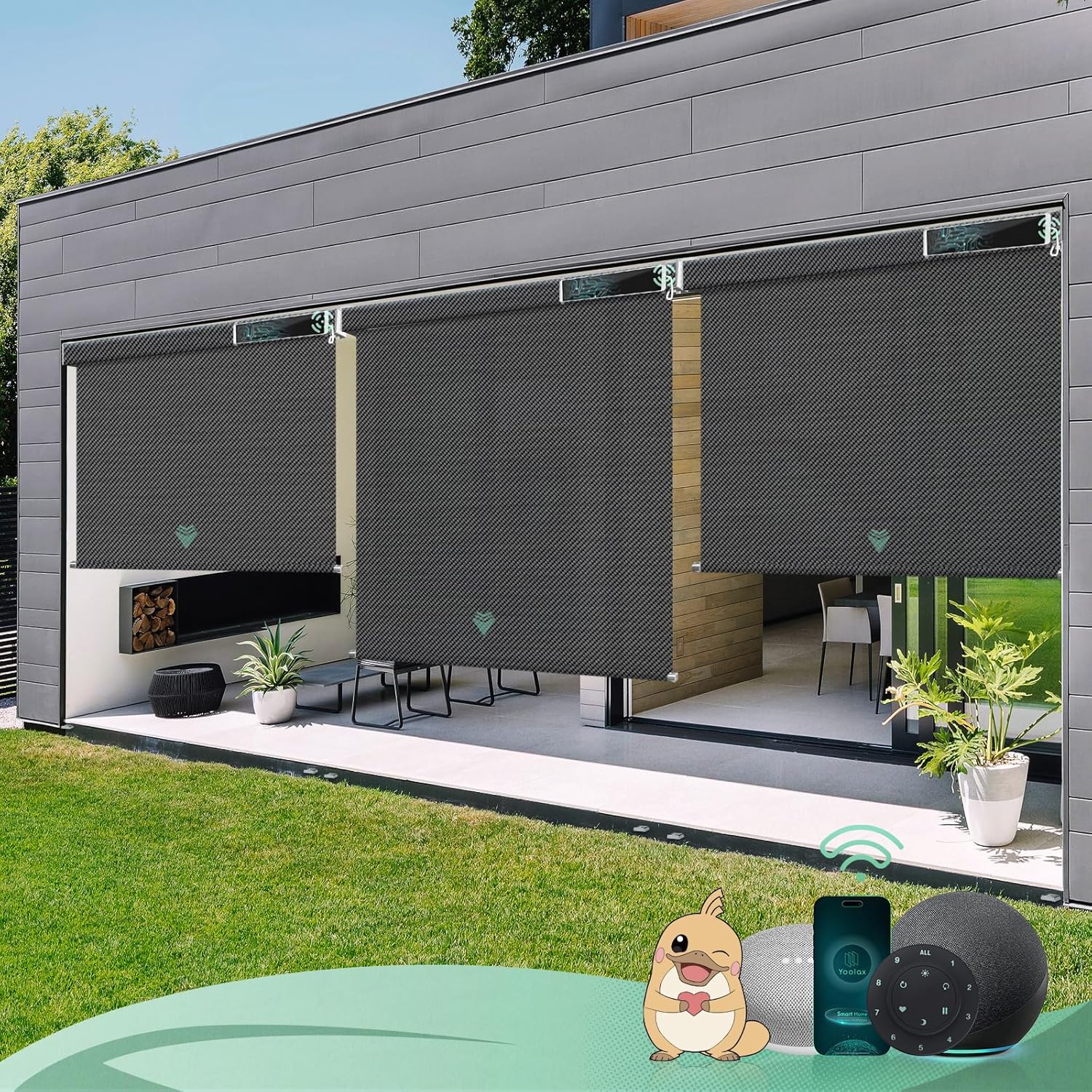 Yoolax Persianas motorizadas personalizadas para exteriores, persianas inteligentes compatibles con Alexa Google, persianas impermeables con control