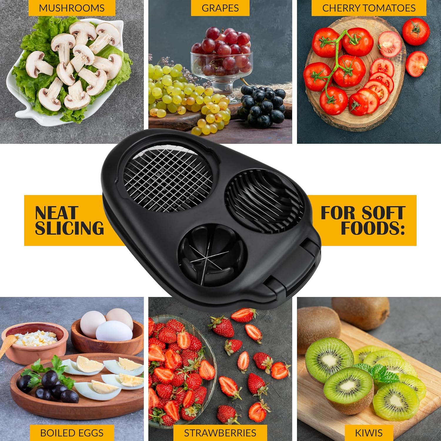 CraftyCrocodile Cortador de huevos duros para huevos duros, 3 modos de rebanada, práctico cortador de huevos de acero inoxidable resistente,