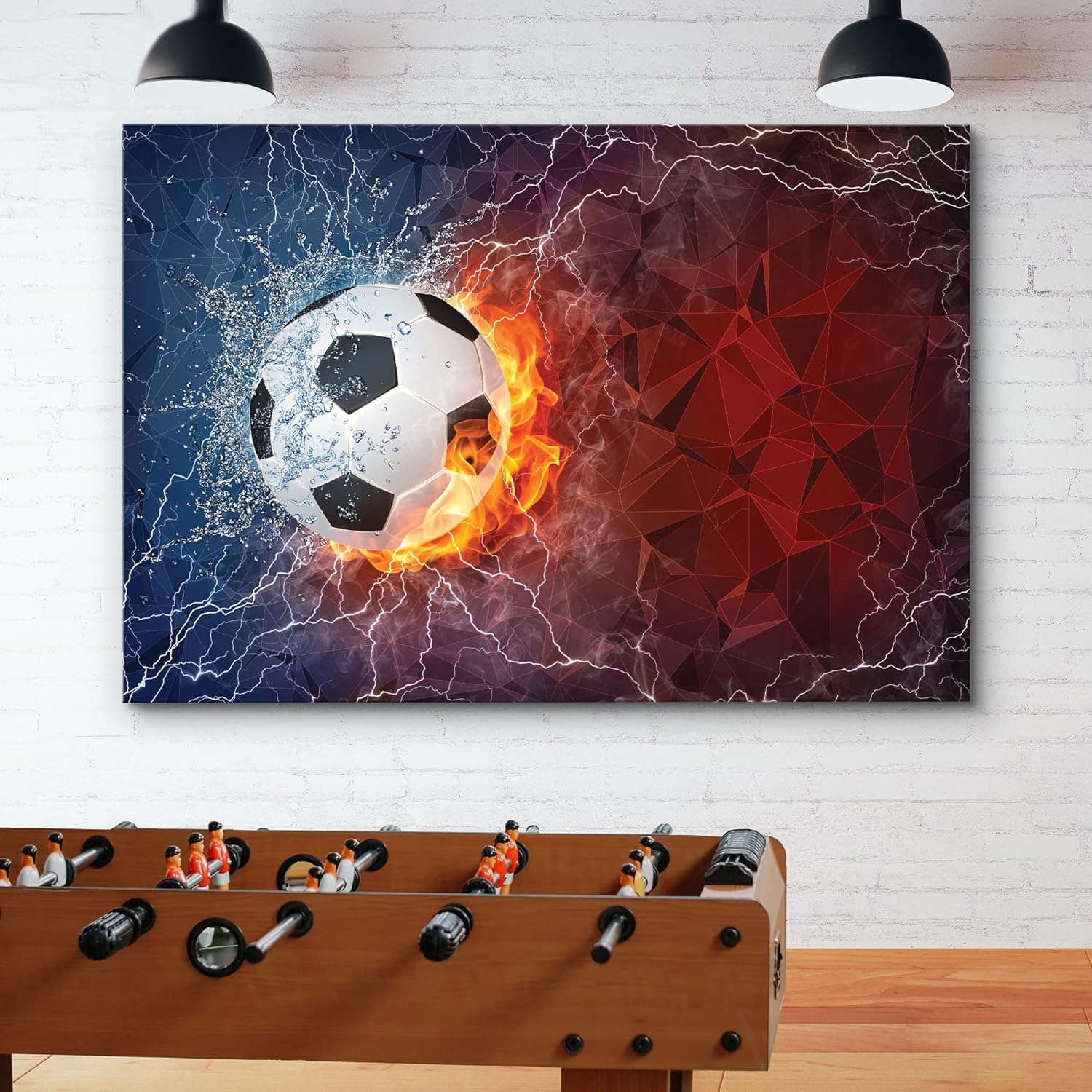 wall26 Lienzo impreso para pared, diseño de pelota de fútbol ardiente, aplasta, deportistas, fotografía, realismo, contemporáneo, escénico, urbano,