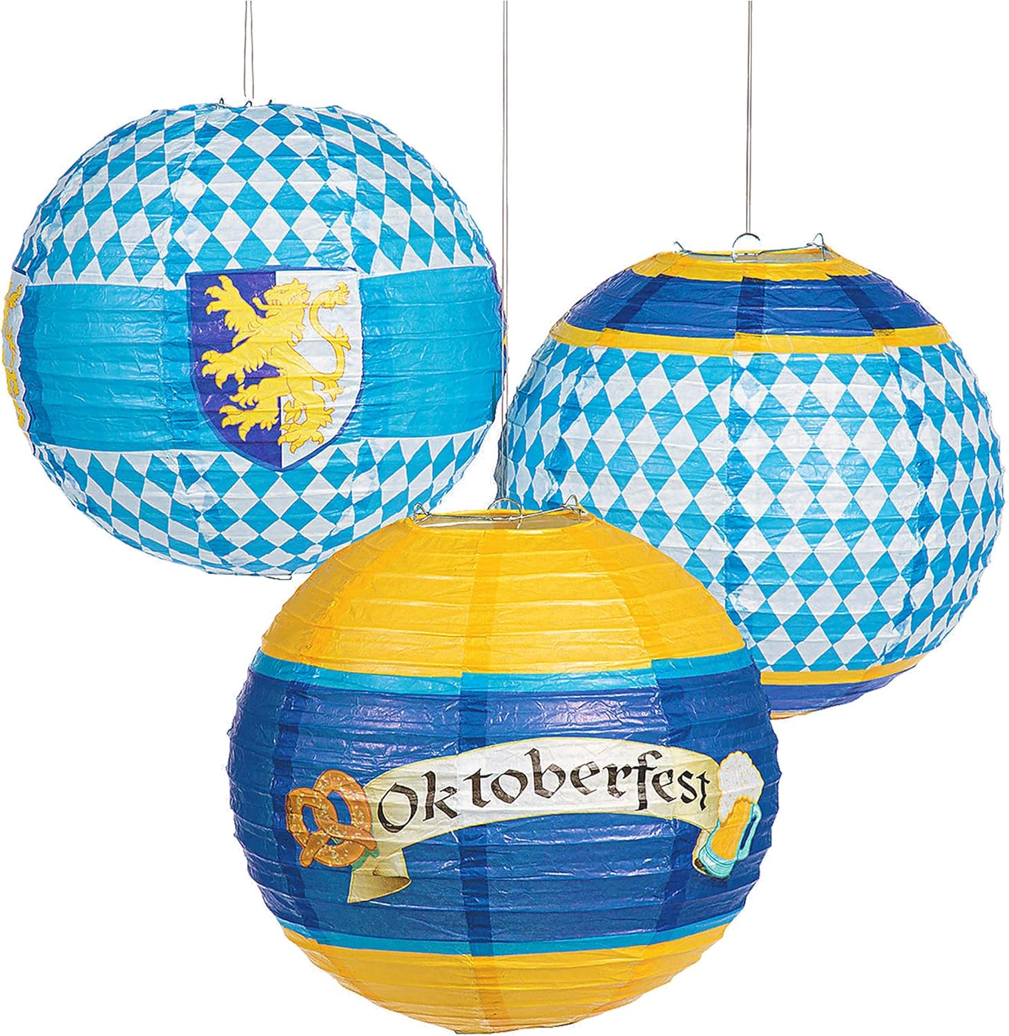 Juego de 8 piezas de decoración de Oktoberfest  6 faroles de papel colgantes y 2 carteles de pared para suministros de fiesta de Oktoberfest,