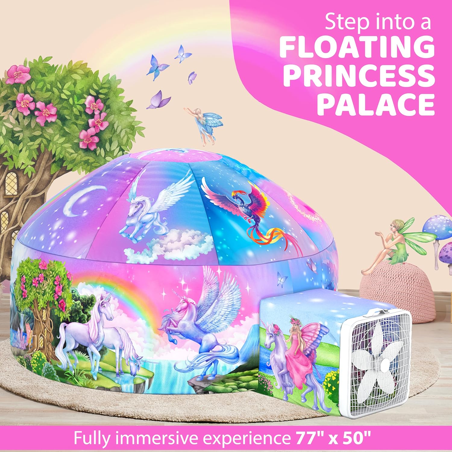 W&O Enchanted Aerodome con luces LED – Fuerte de tienda de campaña inflable para niños – Tienda de campaña de princesa para niñas – Tienda de