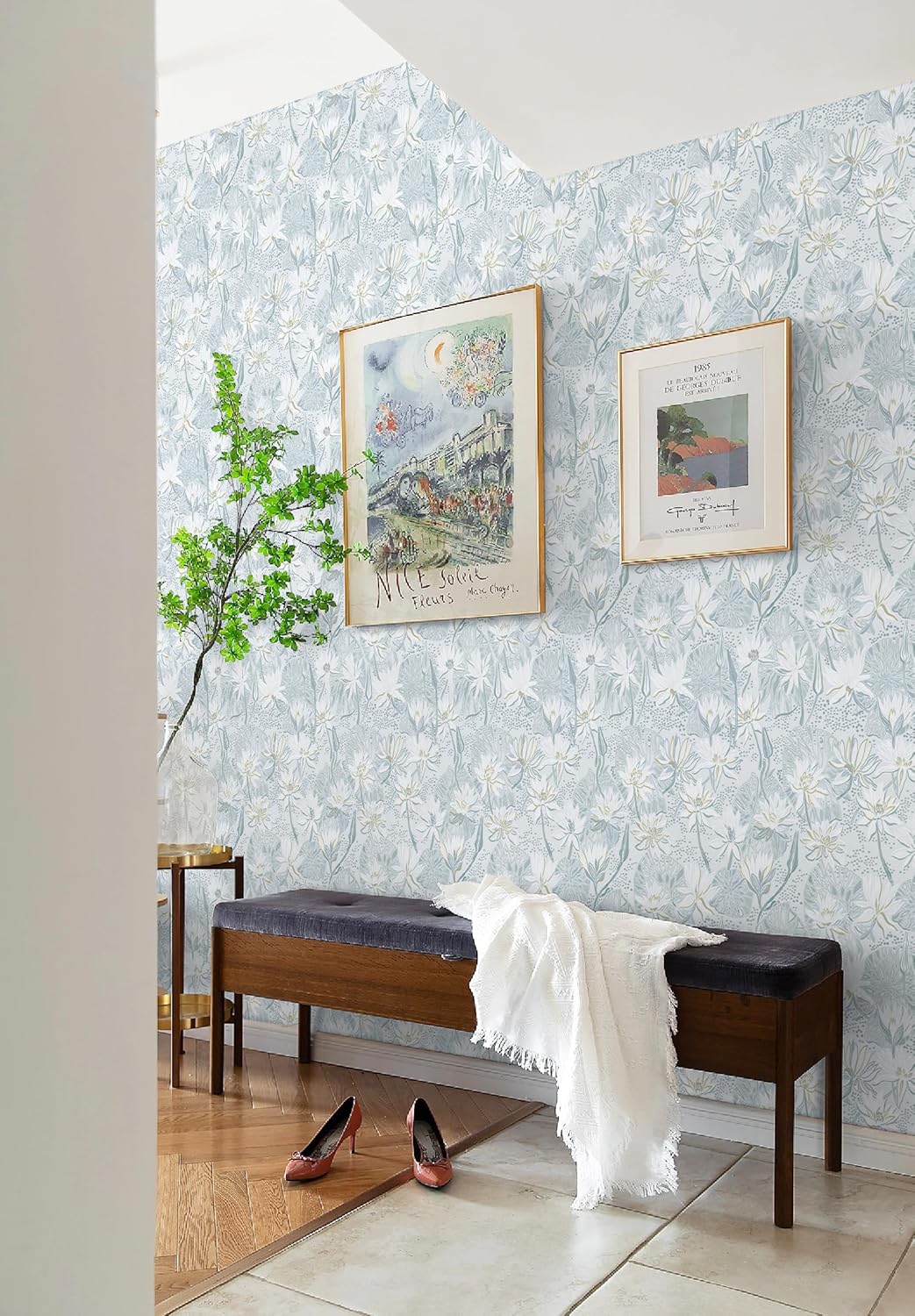 Fiula Papel pintado de loto azul, papel tapiz de flores autoadhesivo, 15.5 x 197 pulgadas, papel tapiz autoadhesivo decorativo para estantes y