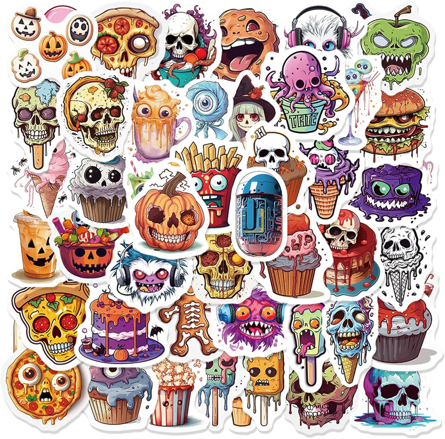 Calcomanías de decoración de Halloween para niños, bonitos regalos de Halloween, 50 calcomanías de vinilo impermeables para botellas de agua,