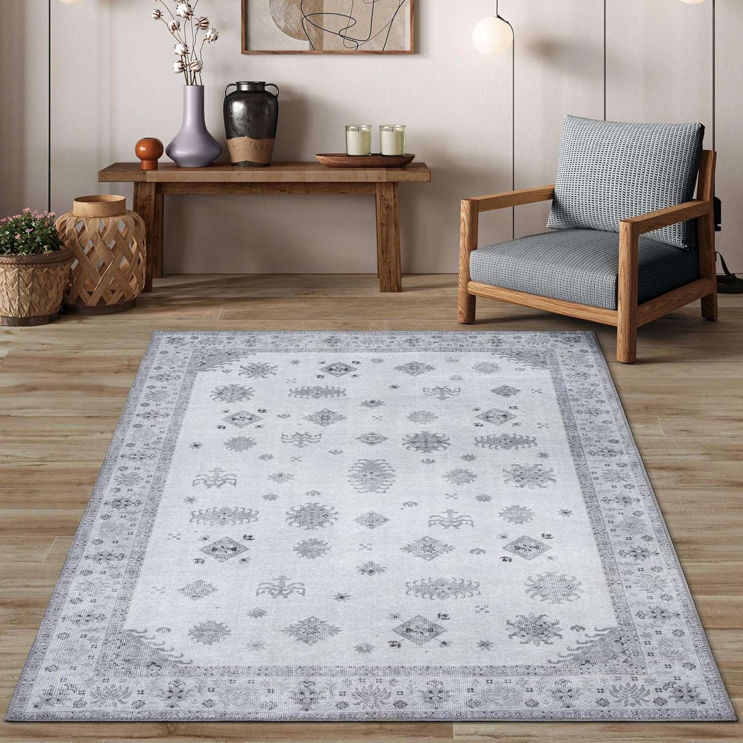 Adiva Rugs Alfombra lavable a máquina con parte trasera antideslizante para sala de estar, dormitorio, cuarto de baño, cocina, impresión vintage
