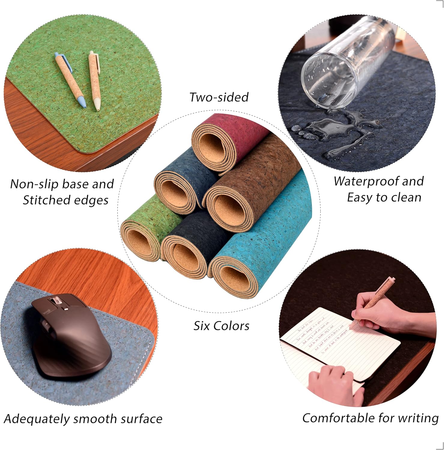 Hamurubi Almohadilla de escritorio de corcho natural y piel sintética, (verde, 35.4 x 17.7), alfombrilla de mouse grande extendida, protector de