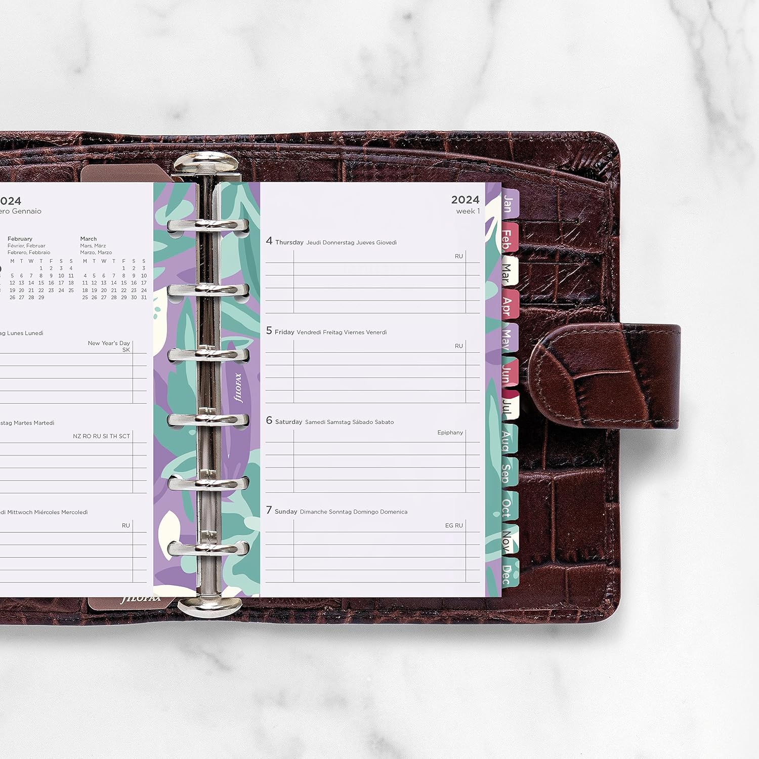 Filofax Recambio de diario de calendario, tamaño de bolsillo, semana a vista, paquete de diario floral ilustrado con diseño de impresión de cuatro