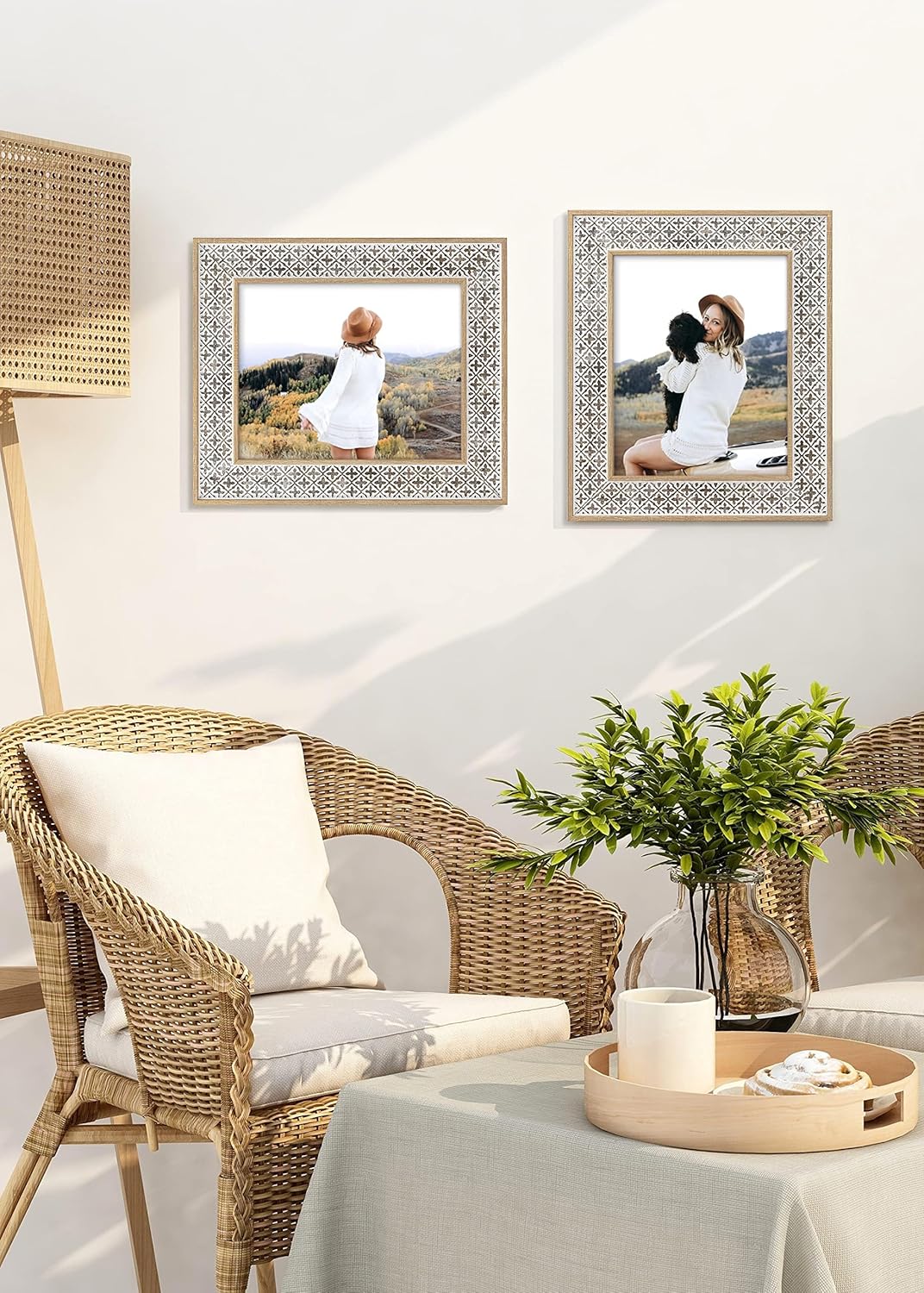 Afuly Marcos de fotos de 8 x 10 pulgadas, marco de fotos bohemio, estilo marroquí, estilo desgastado y elegante, roble con patrón de cruz 3D, marcos