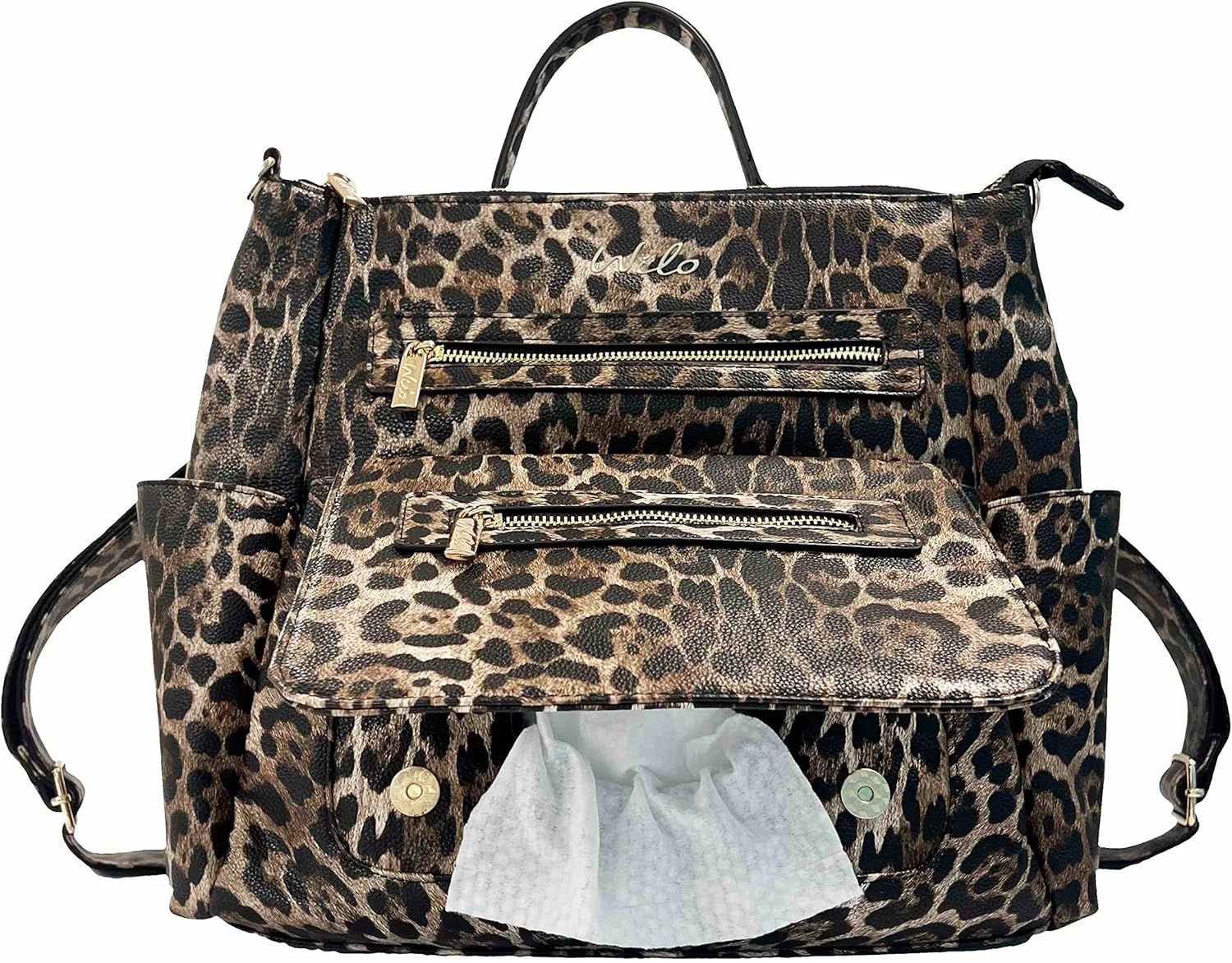 Wilo Baby Wipes – Mochila para pañales, bolsa pequeña y elegante, recargable, dispensador de toallitas húmedas, kit de cambio portátil, Leopardo,