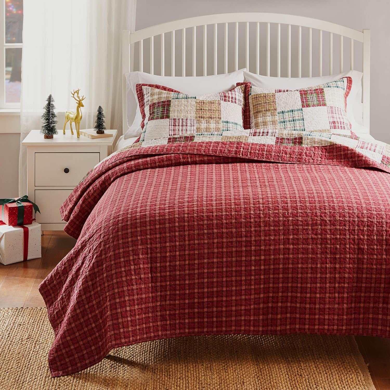 Greenland Home Oxford – Juego de edredón 100% algodón, 3 piezas, KingCal King, color rojo