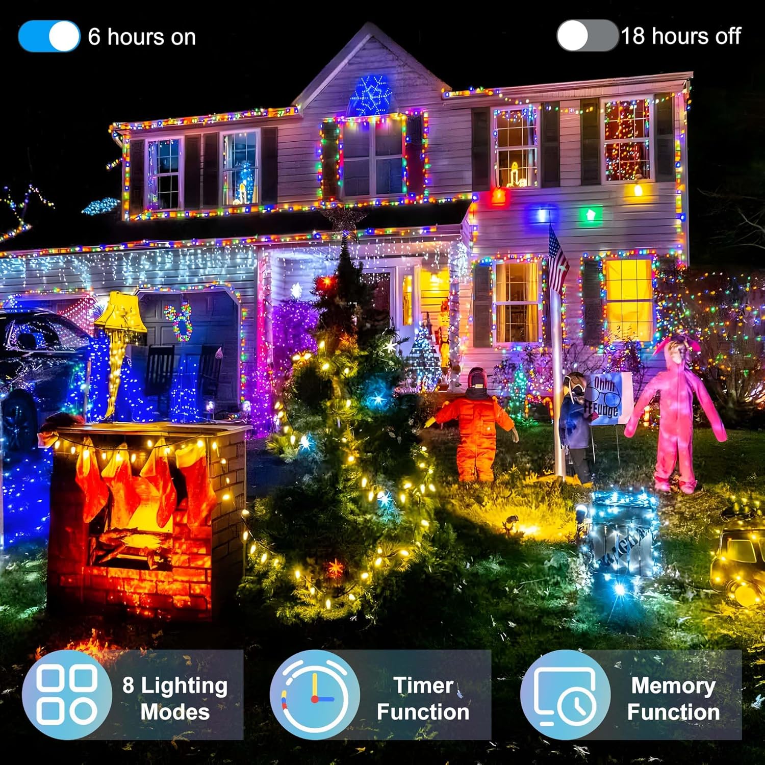 1300 luces LED de Navidad de 492 pies para exteriores, 8 modos de iluminación, cadena de luces de hadas, luces impermeables para árbol de Navidad