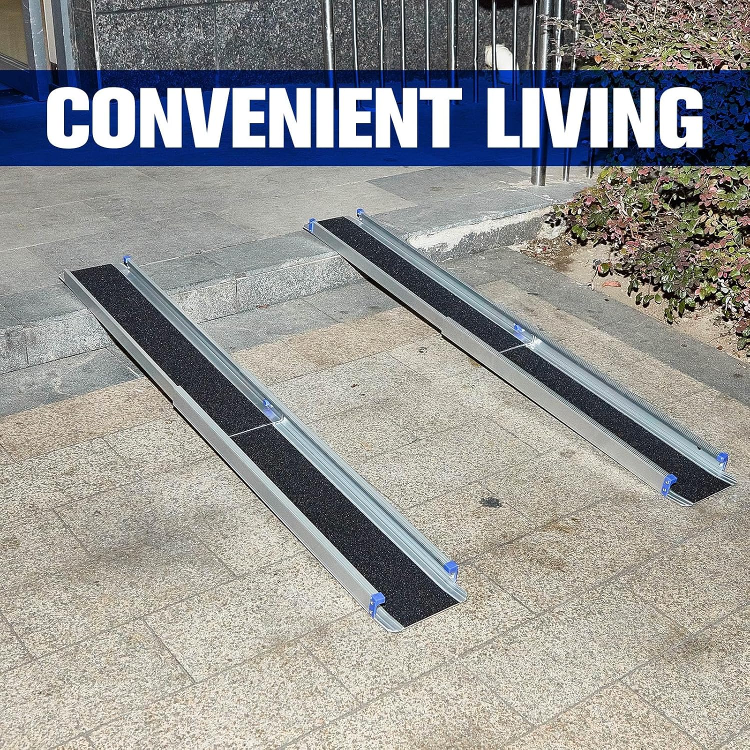 Zonon Rampa portátil para silla de ruedas de 5 pies, rampa plegable de aluminio antideslizante con bolsas de almacenamiento, umbral de puerta,