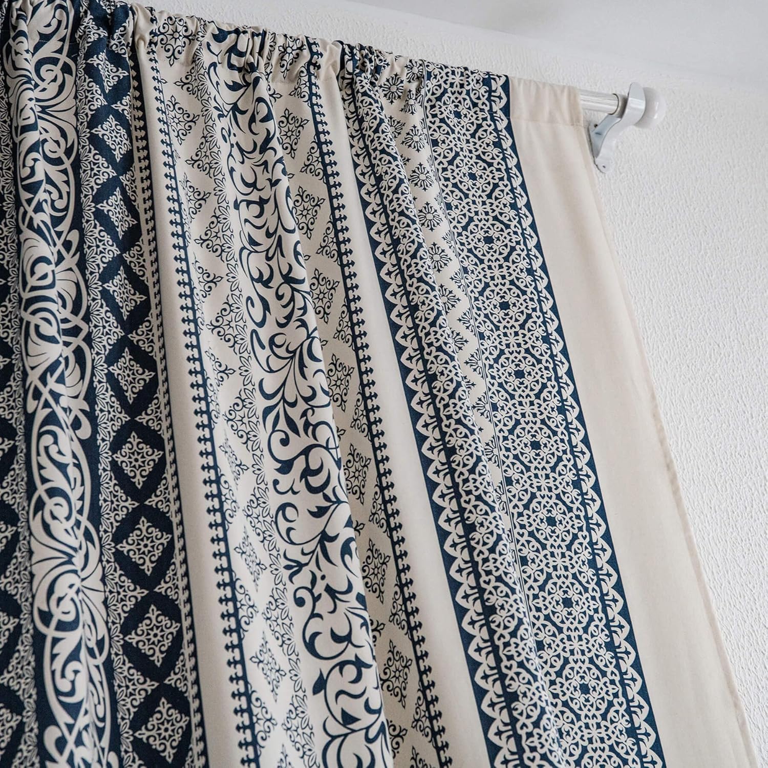 VOGOL Cortinas bohemias con estampado geométrico, 59 x 63 pulgadas, filtrado de luz, lino y algodón, cortinas decorativas para ventana para sala de