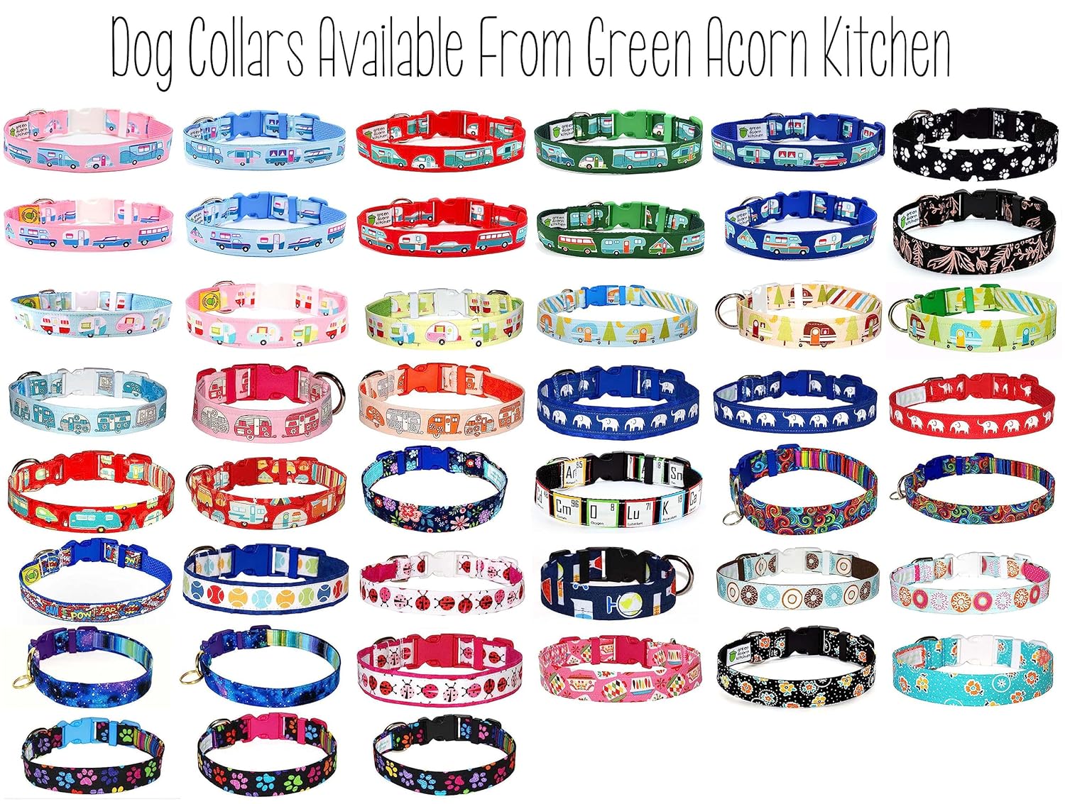 RV Camping Dog Collar – Pink Camper Collar – Vintage Car & Trailer – Van – Fifth Wheel – Truck Camper – A-Frame – 4 Sizes – Adjusts 9 Inches to 27
