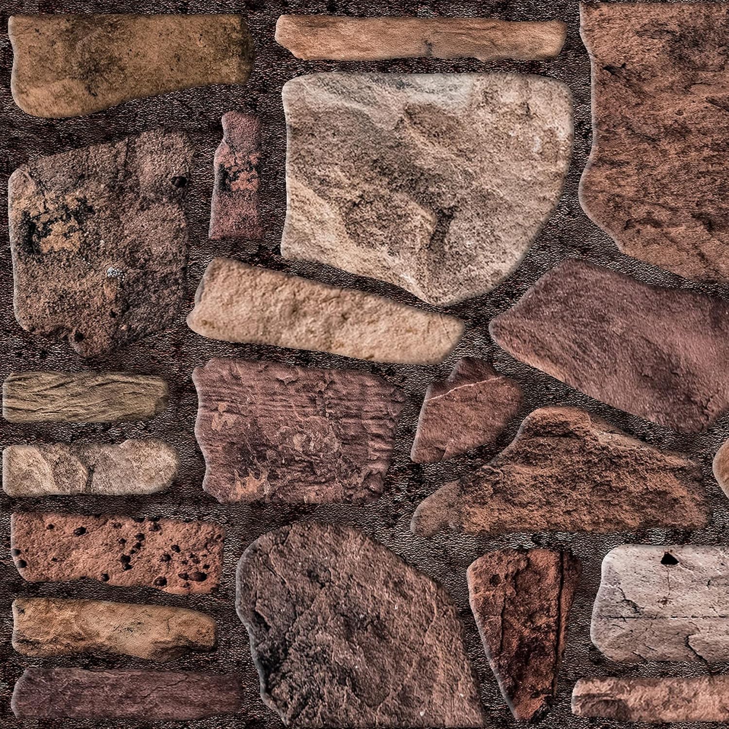 Dundee Deco Paneles de pared 3D revestimiento de pared de aspecto de piedra marrón caoba, revestimiento de espuma de poliestireno para aplicaciones
