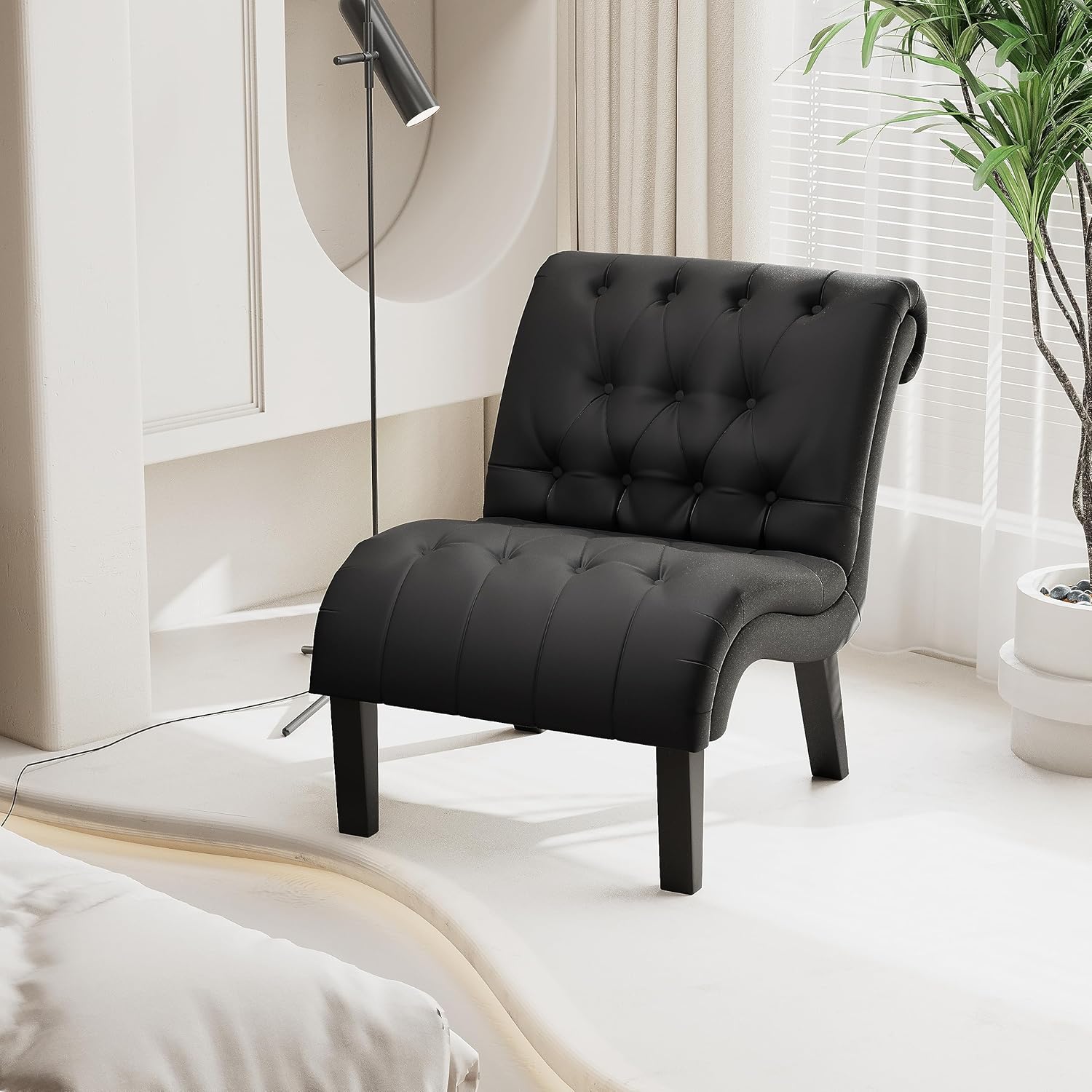 HAOBO Home Silla de piel sintética sin brazos con botones capitoné para sala de estar, comedor, dormitorio, funiture (juego de 2)