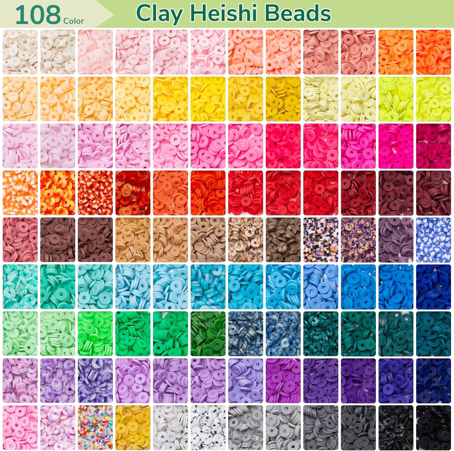 10800 unidades, cuentas de arcilla de 108 colores para hacer pulseras, kit de fabricación de pulseras para hacer joyas, cuentas planas y redondas de