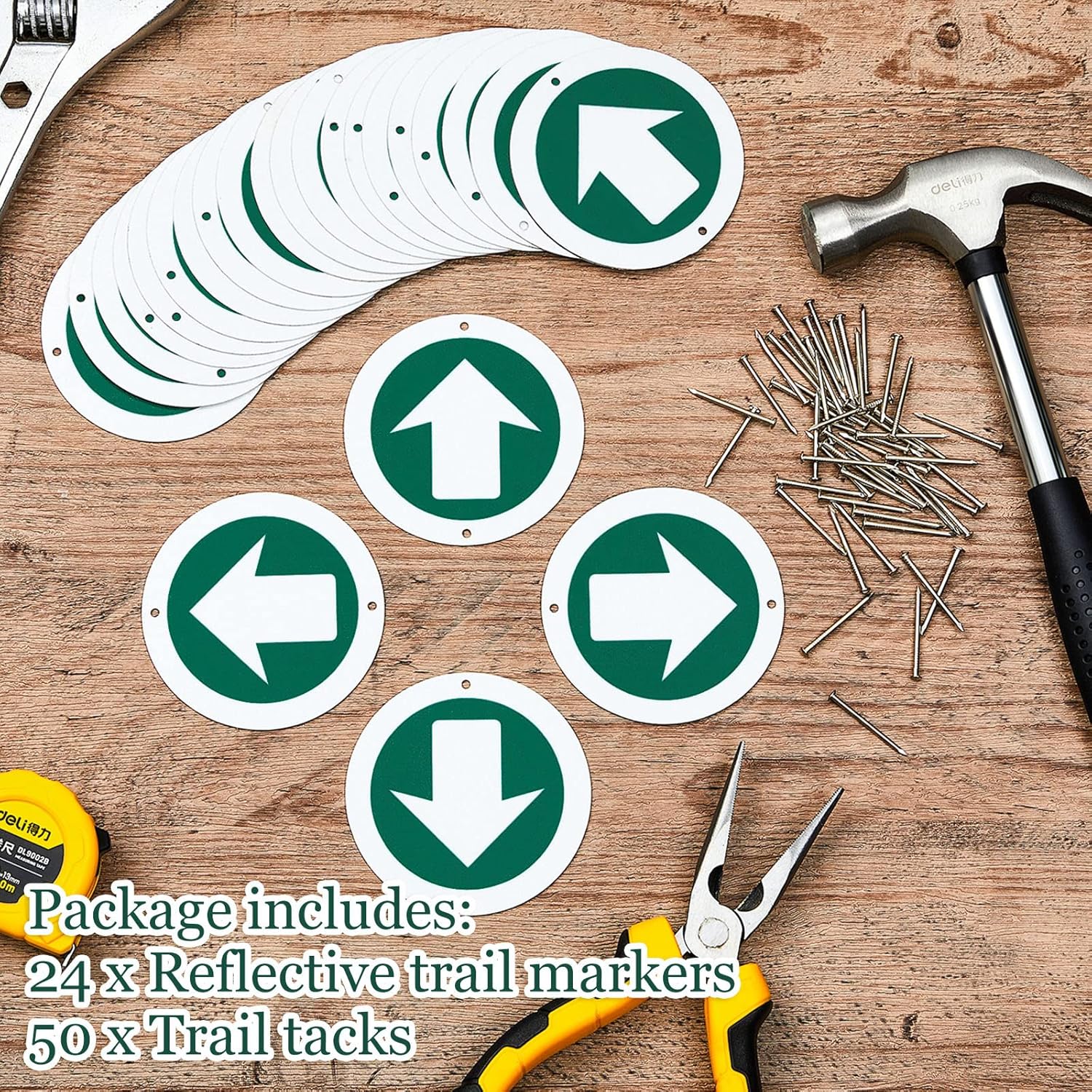 Amylove 24 marcadores de sendero reflectantes brillantes, marcadores redondos con tachuelas reflectantes, letreros de aluminio para el pulgar para
