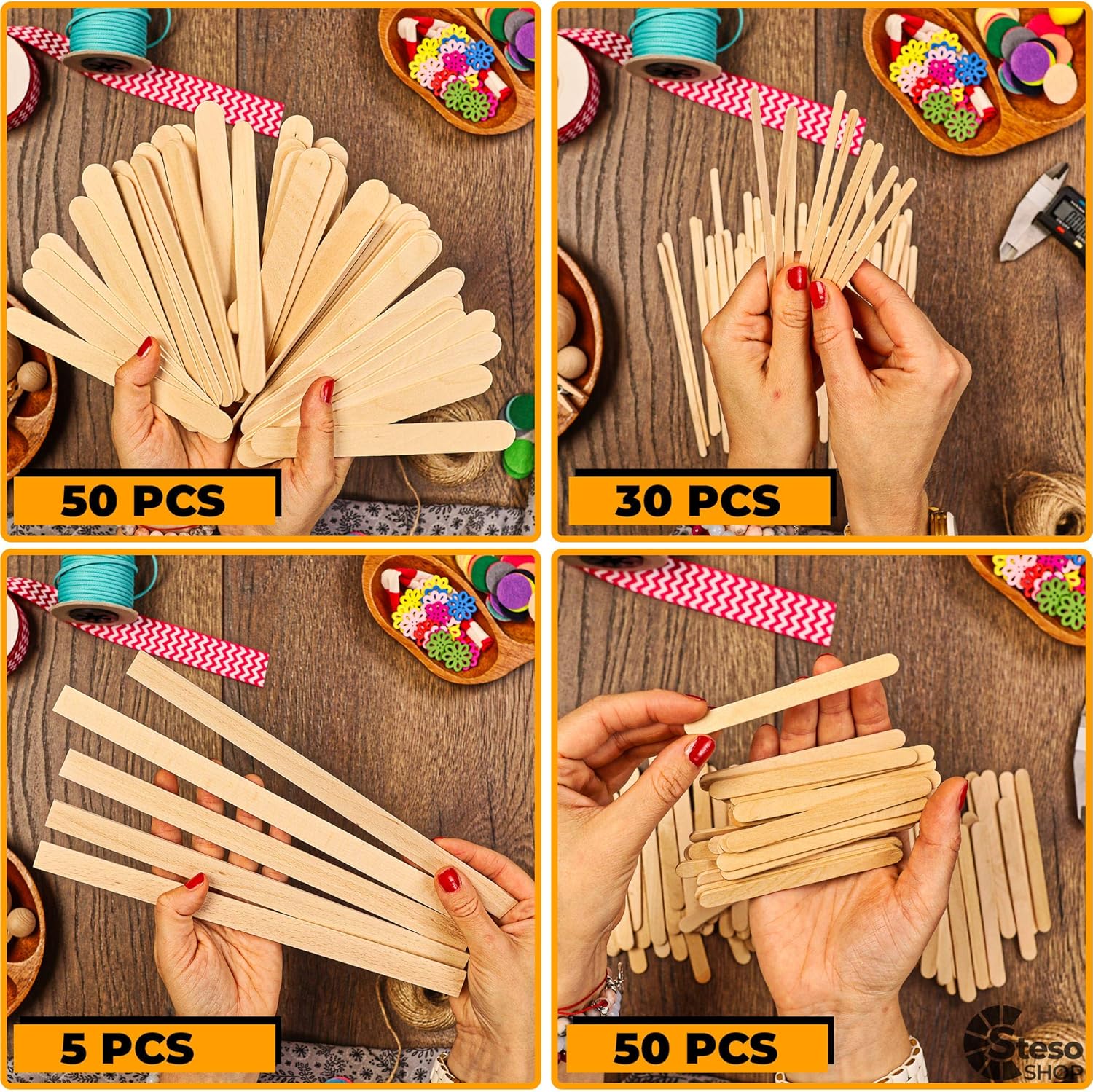 Palitos de paletas de varios tamaños  Palitos de madera Jumbo para niños  Varios palos de madera pequeños surtidos