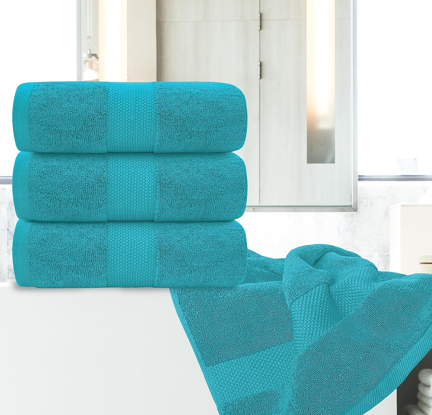 White Classic Juego de 4 toallas de baño de lujo de algodón ultra suaves de 27 x 54 pulgadas, altamente absorbentes y de secado rápido, toallas de