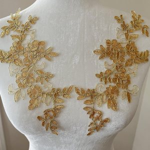 PEPPERLONELY 1 par de delicados adornos de velo de novia con apliques de encaje para coser accesorios de vestido, dorado, 10.6 x 3.5 in (10.5 x 3.5 PEPPERLONELY 1 par de delicados adornos de velo de novia con apliques de encaje para coser accesorios de vestido, dorado, 10.6 x 3.5 in (10.5 x 3.5