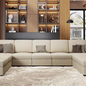 VanAcc Sofá modular de 9 asientos, sofá modular modular en forma de U con otomanas, sofá reversible para sala de estar, felpilla beige VanAcc Sofá modular de 9 asientos, sofá modular modular en forma de U con otomanas, sofá reversible para sala de estar, felpilla beige