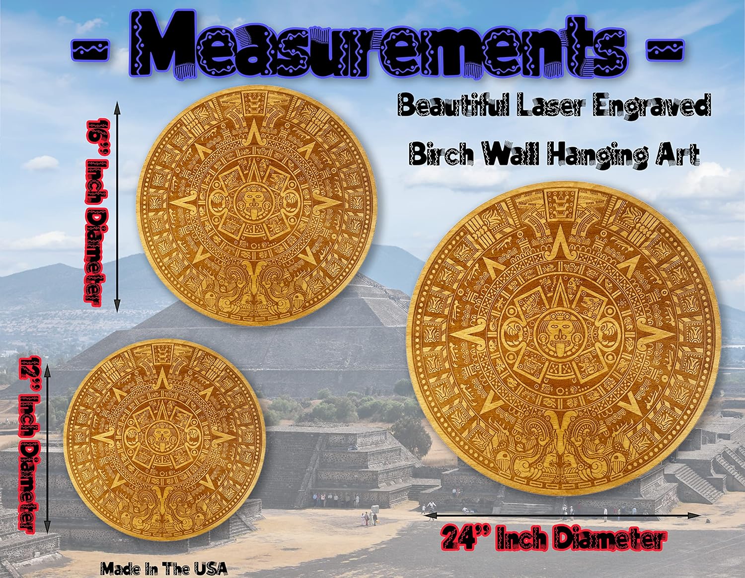 Urbalabs – Calendario azteca de madera para decoración de pared, de abedul grueso de 12 pulgada para colgar en la pared, calendario azteca mexicano,