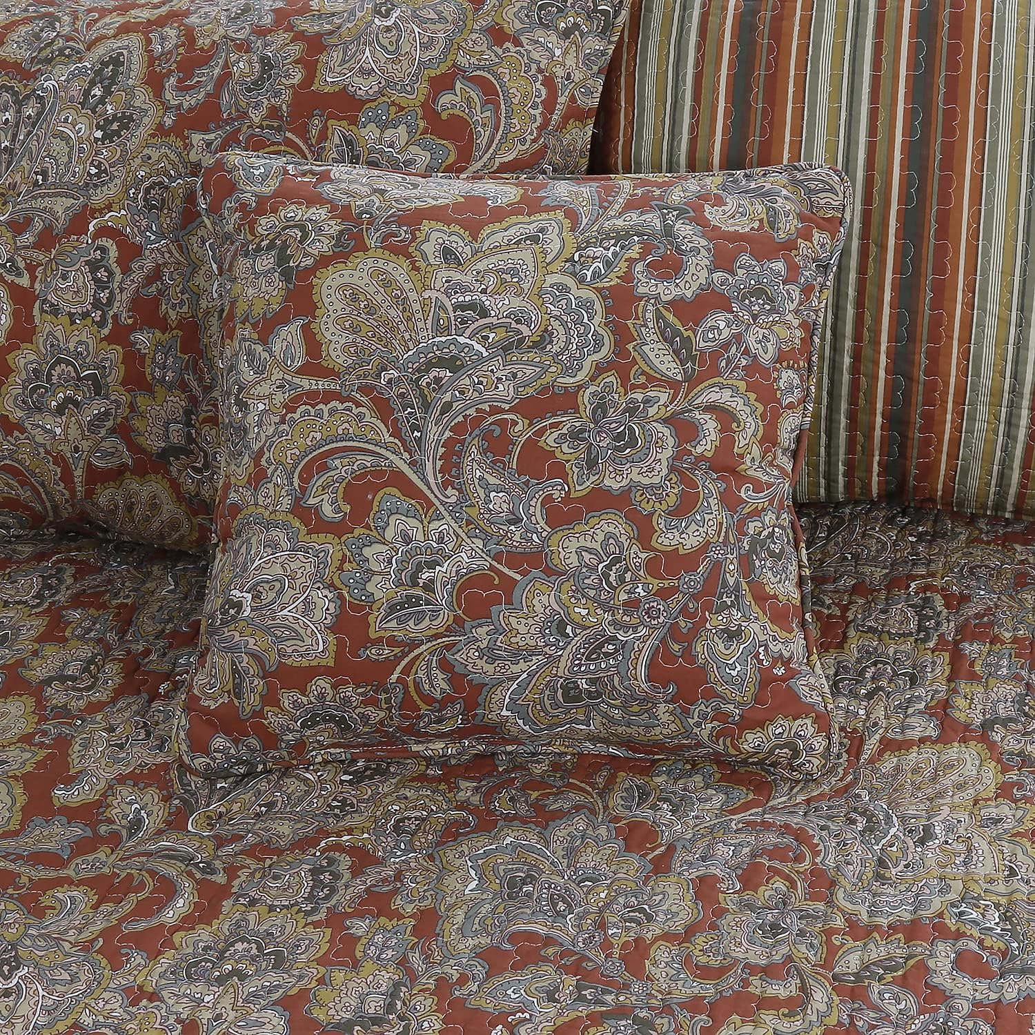 Cozy Line – Juego de cama de 6 piezas, ropa de cama reversible de algodón reversible con falda de cama, fundas a juego, almohada decorativa